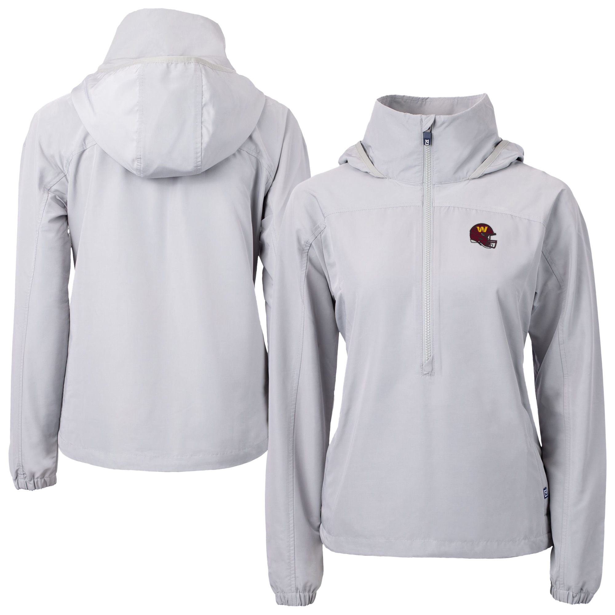 Women's Cutter & Buck Gray Washington Commanders Charter Eco Recycled Half-Zip Hooded Anorak Jacket