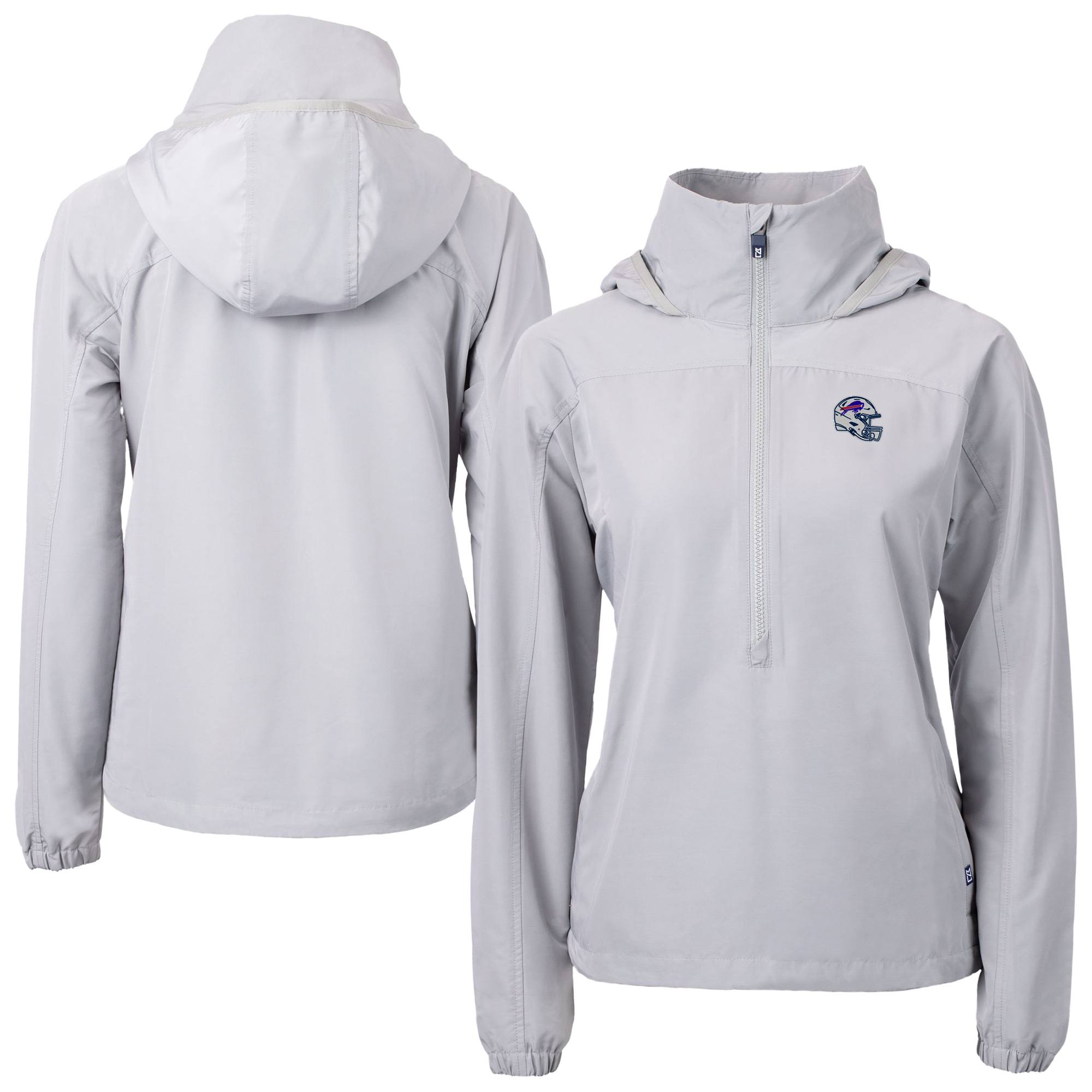Women's Cutter & Buck Gray Buffalo Bills Charter Eco Recycled Half-Zip Hooded Anorak Jacket