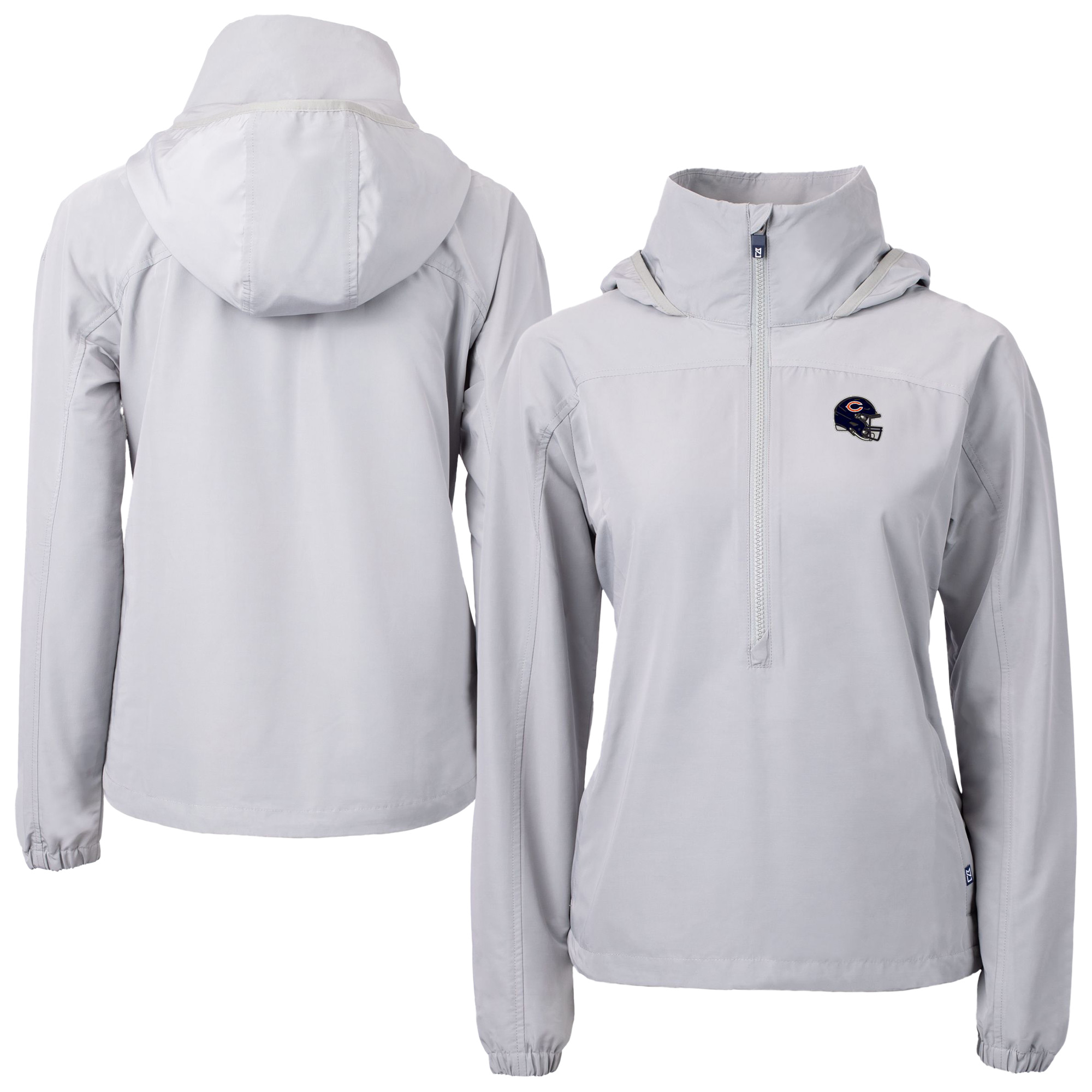 Women's Cutter & Buck Gray Chicago Bears Charter Eco Recycled Half-Zip Hooded Anorak Jacket