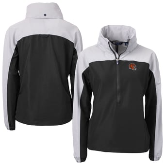 Women's Cutter & Buck Black Cincinnati Bengals  Charter Eco Recycled Half-Zip Hooded Anorak Jacket