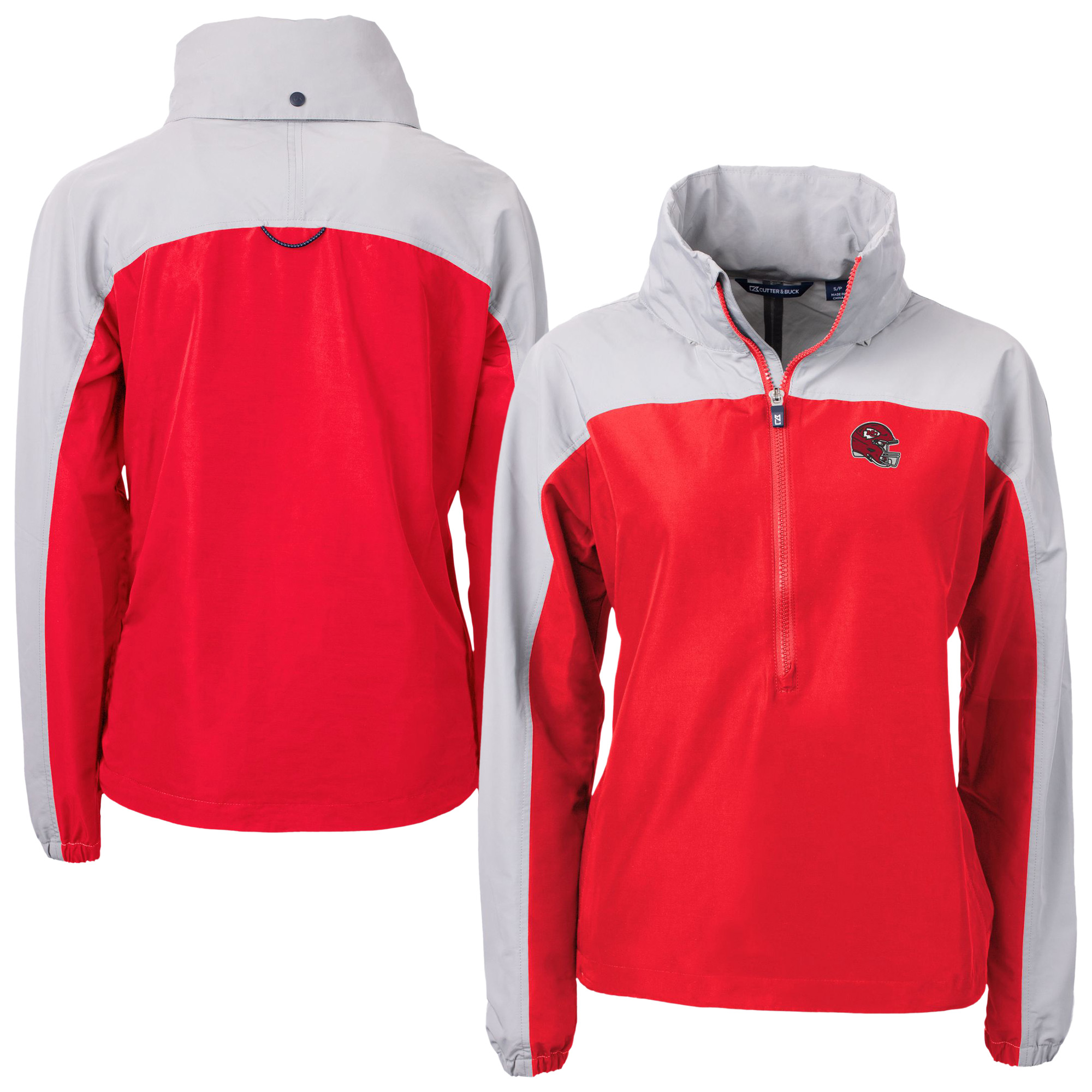 Women's Cutter & Buck Red Kansas City Chiefs Charter Eco Recycled Half-Zip Hooded Anorak Jacket