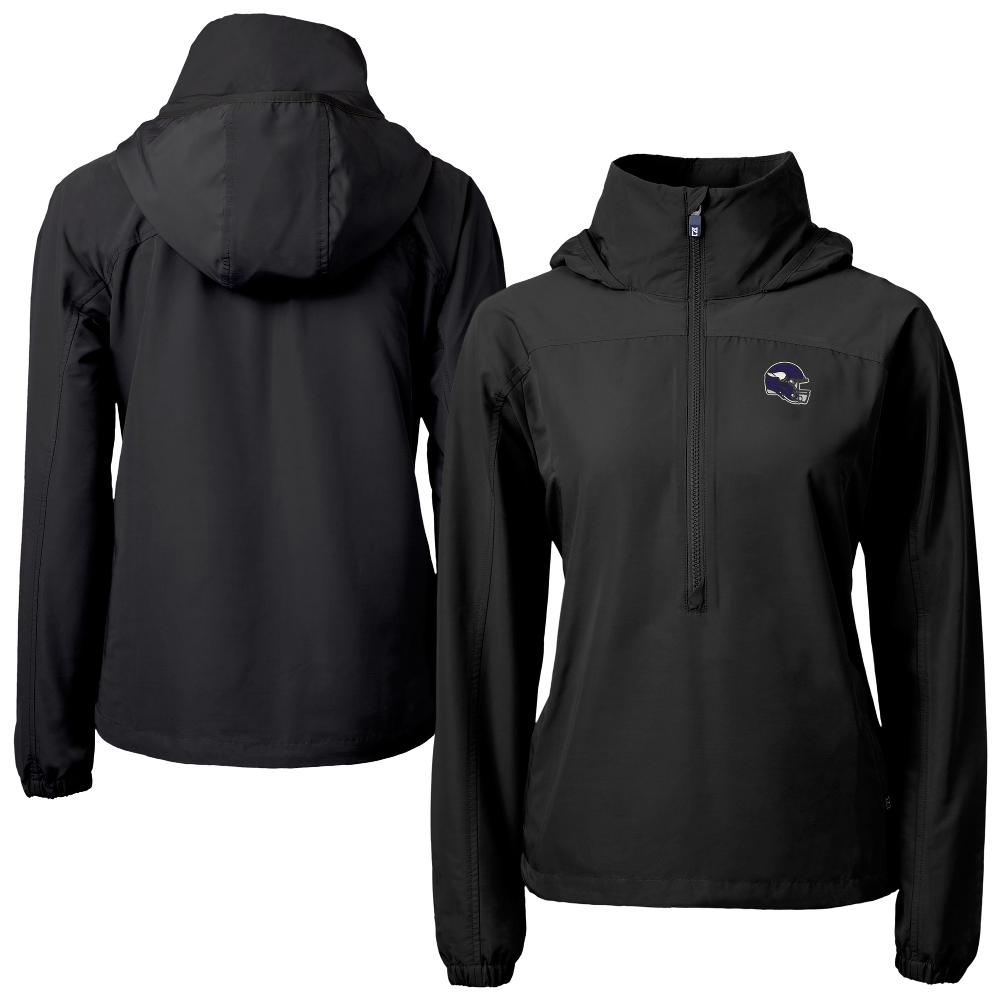Women's Cutter & Buck Black Minnesota Vikings Charter Eco Recycled Half-Zip Hooded Anorak Jacket