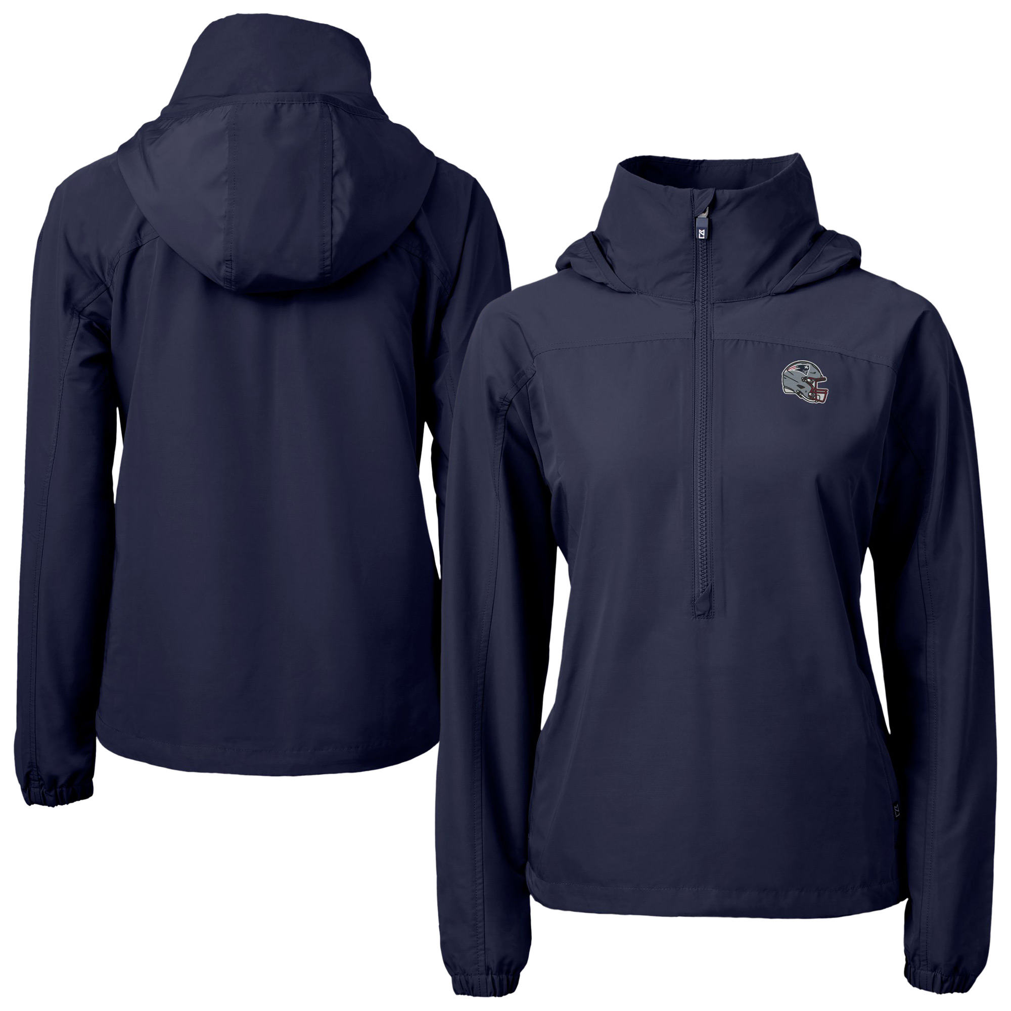 Women's Cutter & Buck Navy New England Patriots Charter Eco Recycled Half-Zip Hooded Anorak Jacket