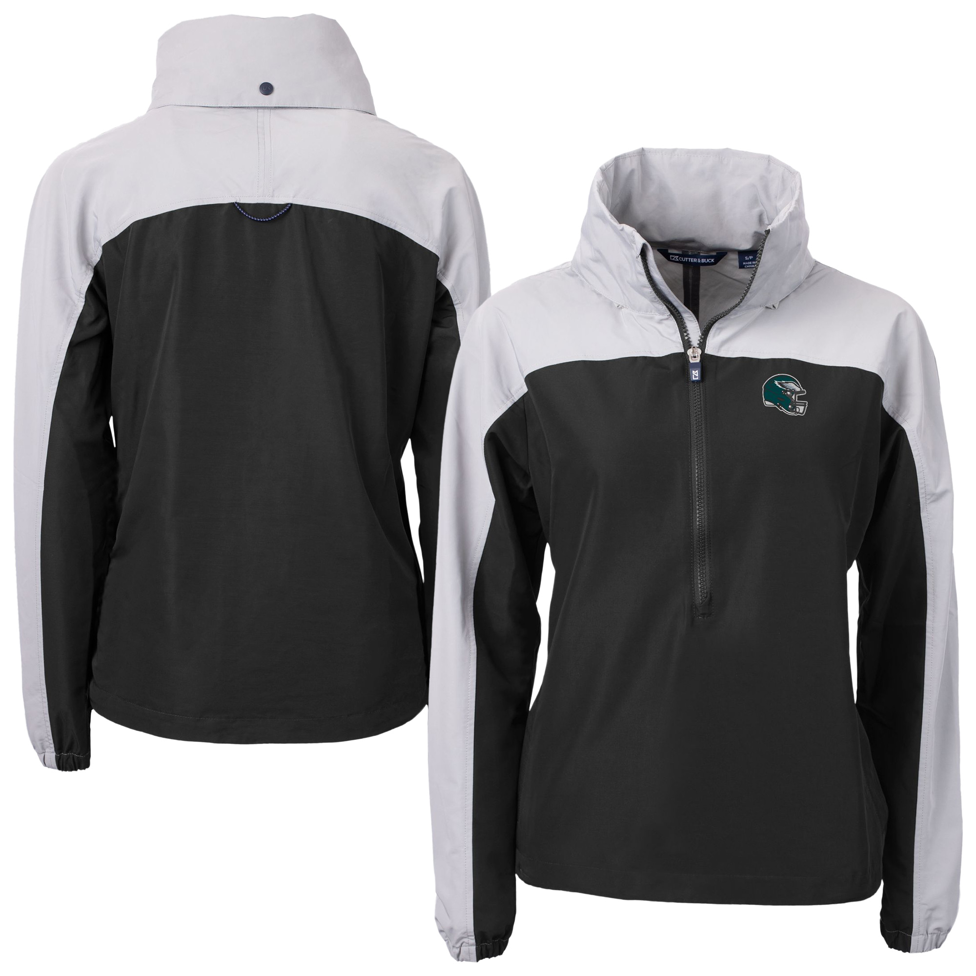 Women's Cutter & Buck Black Philadelphia Eagles Charter Eco Recycled Half-Zip Hooded Anorak Jacket