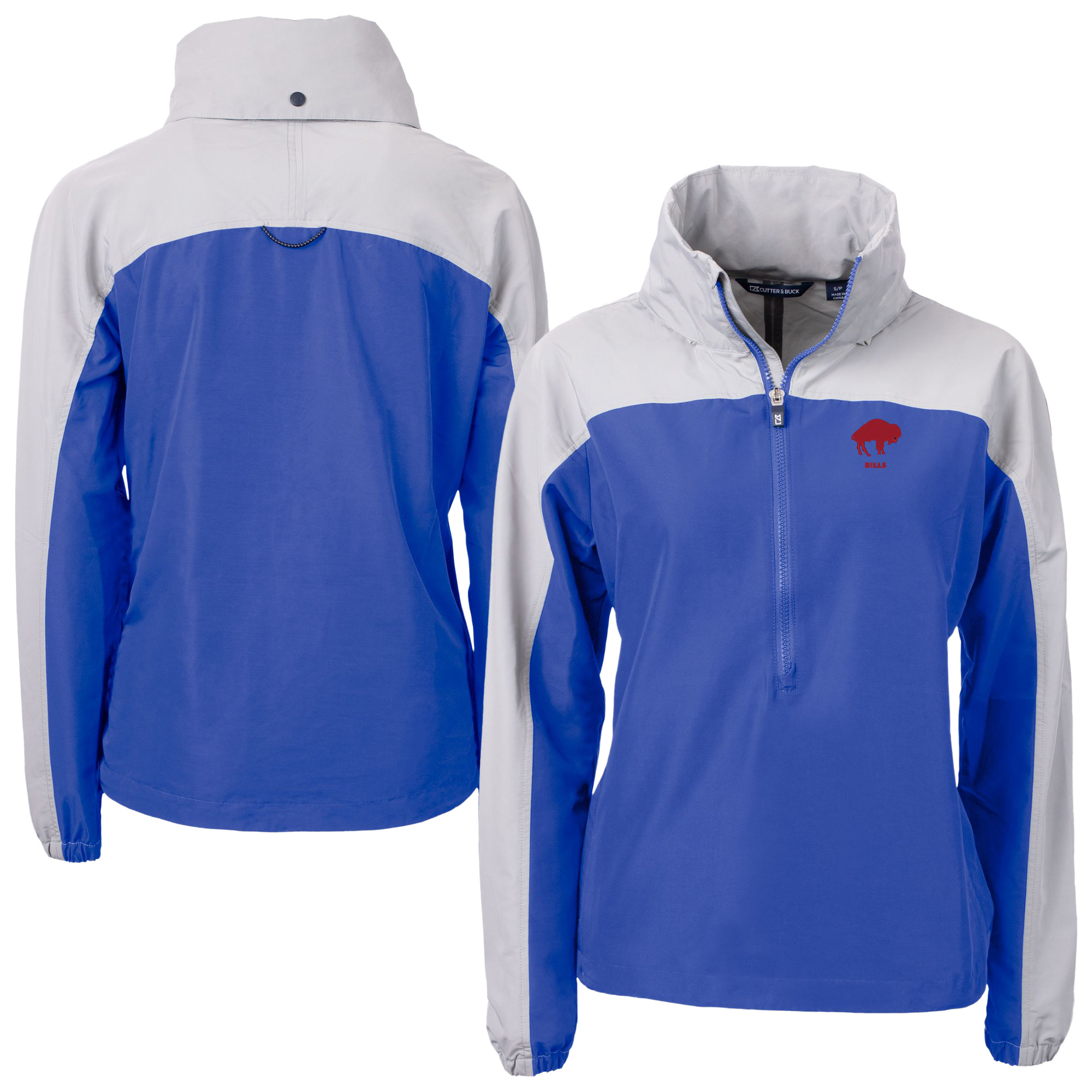 Women's Cutter & Buck Blue Buffalo Bills Charter Eco Recycled Half-Zip Hooded Anorak Jacket