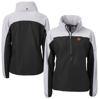 Women's Cutter & Buck Black Cincinnati Bengals  Charter Eco Recycled Half-Zip Hooded Anorak Jacket