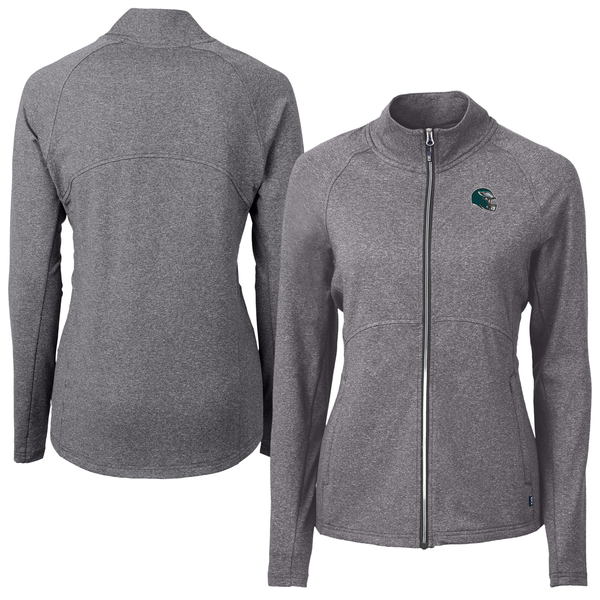 Women's Cutter & Buck Heather Black Philadelphia Eagles Adapt Eco Knit Heather Full-Zip Jacket