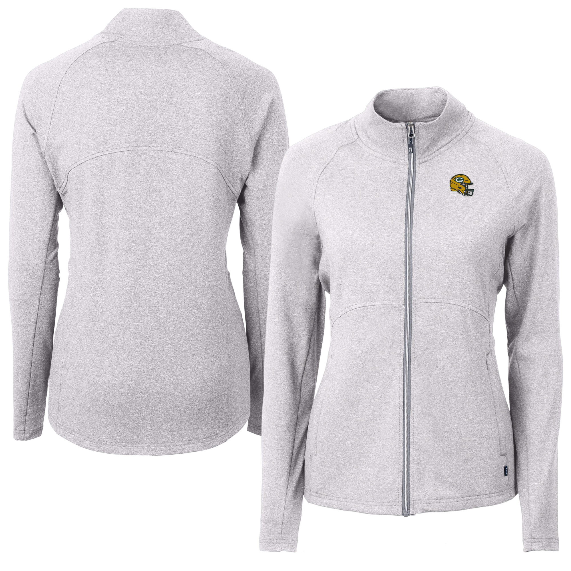 Women's Cutter & Buck Heather Gray Green Bay Packers Adapt Eco Knit Heather Full-Zip Jacket