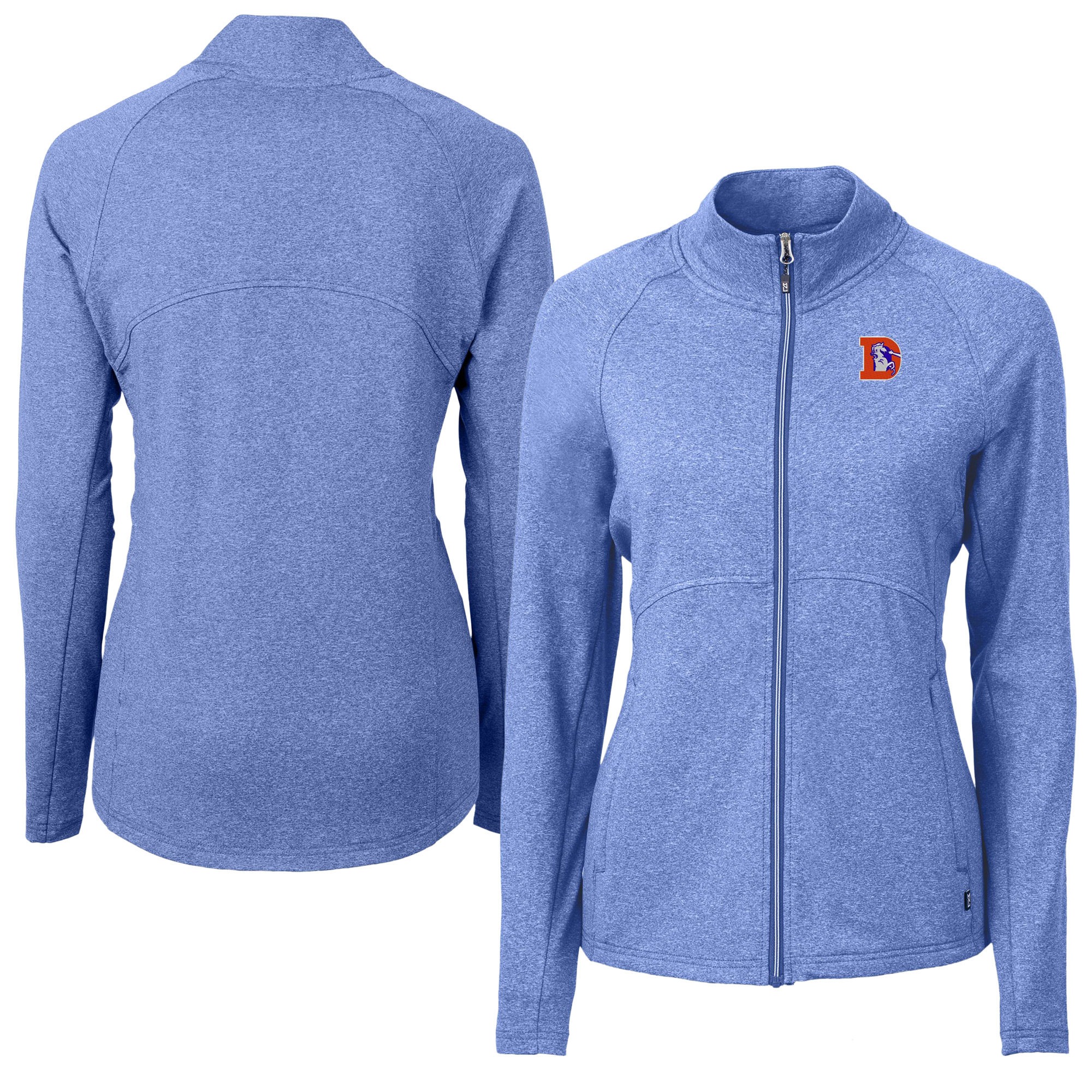 Women's Cutter & Buck Heather Blue Denver Broncos Adapt Eco Knit Heather Full-Zip Jacket