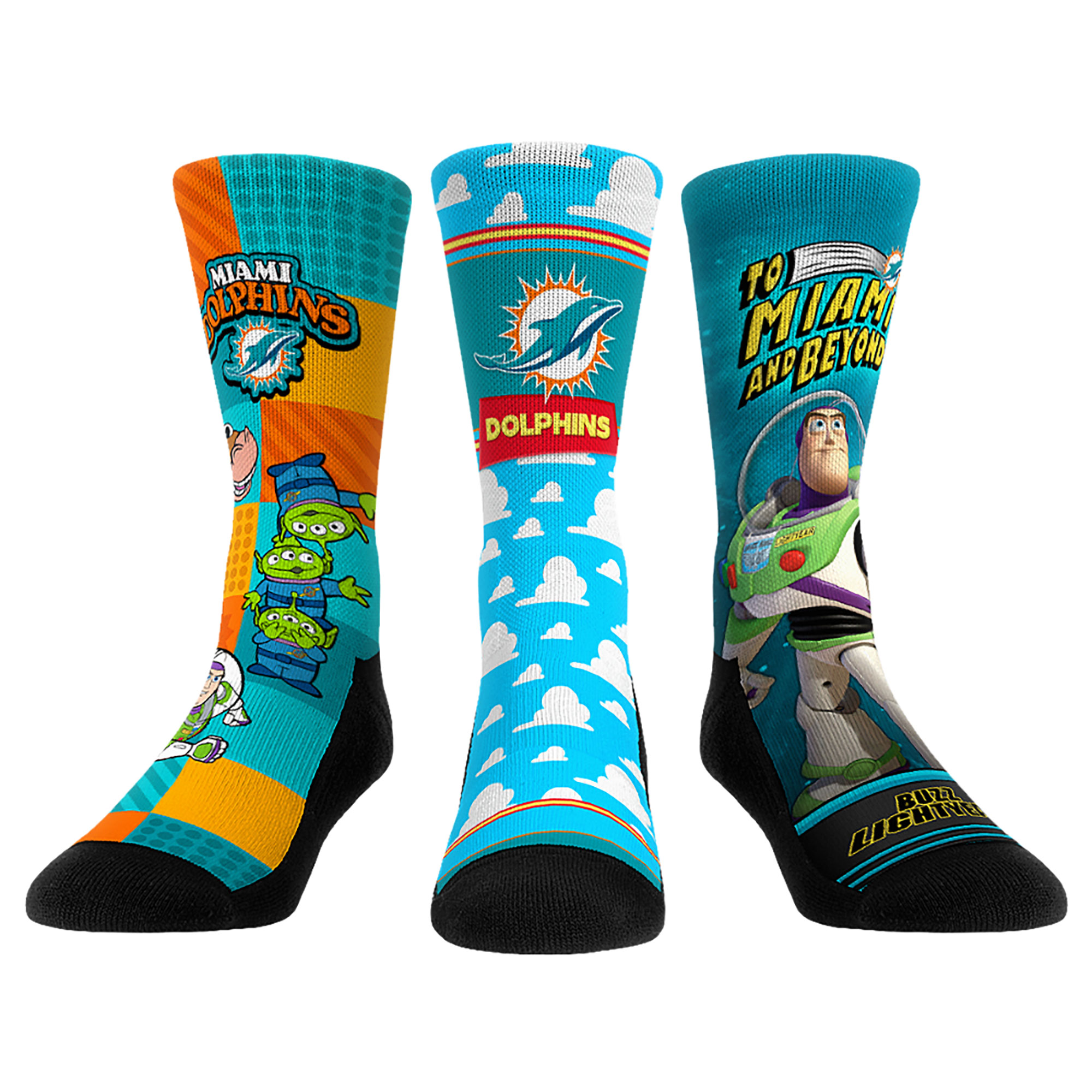 Unisex Rock Em Miami Dolphins Toy Story 3-Pack Crew Socks