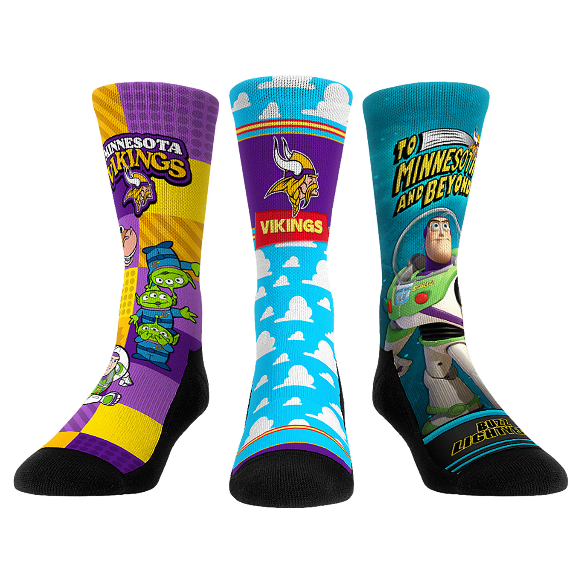 Unisex Rock Em Minnesota Vikings Toy Story 3-Pack Crew Socks