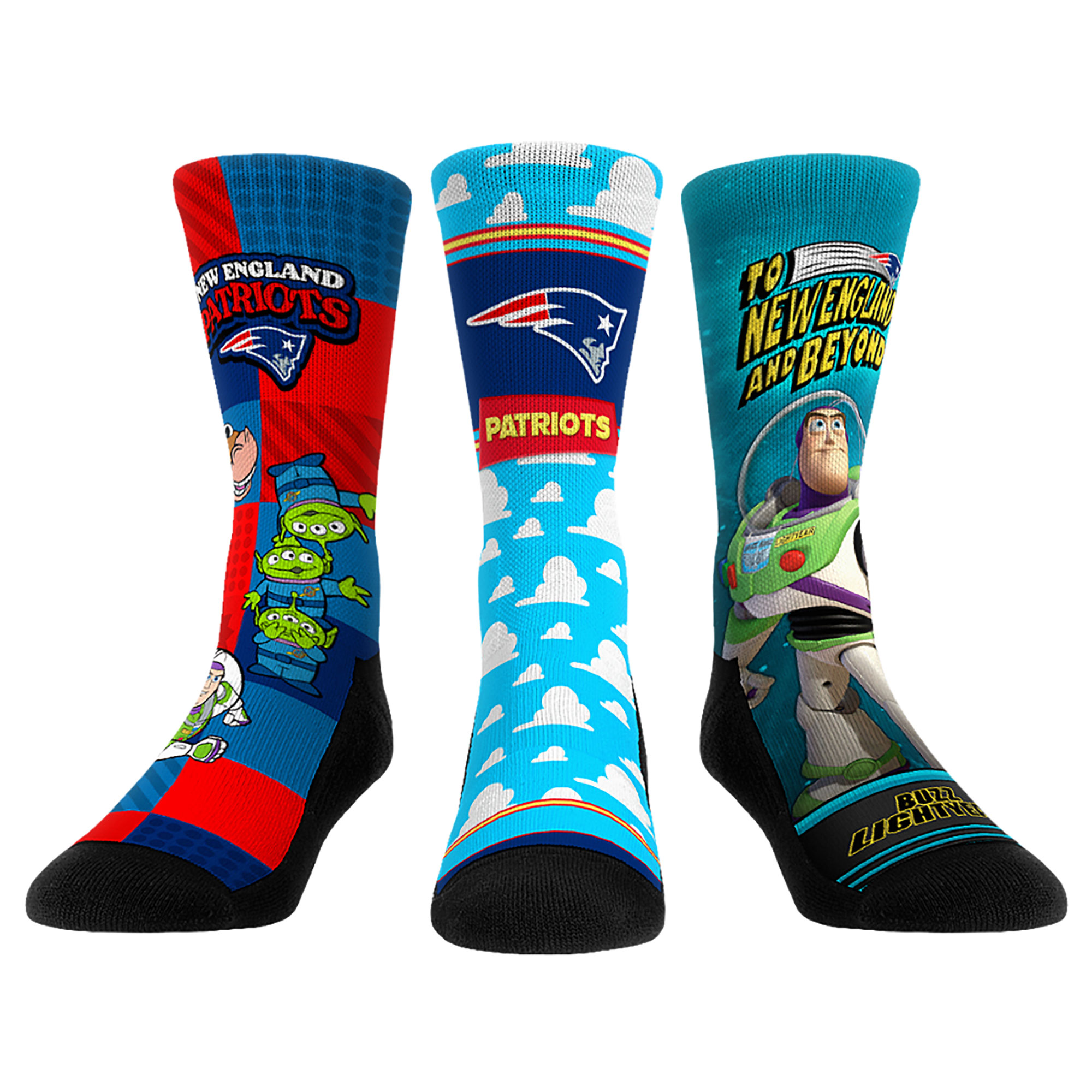 Unisex Rock Em New England Patriots Toy Story 3-Pack Crew Socks