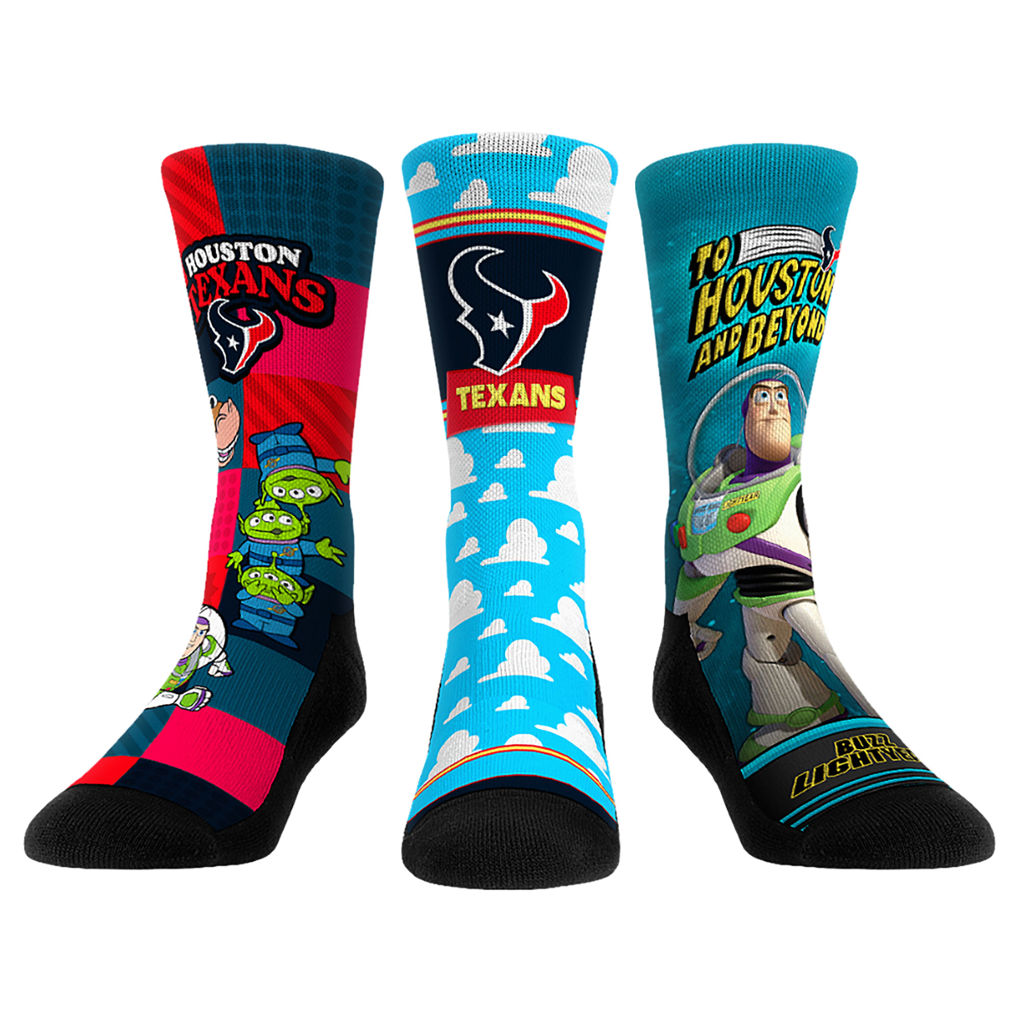 Unisex Rock Em Houston Texans Toy Story 3-Pack Crew Socks