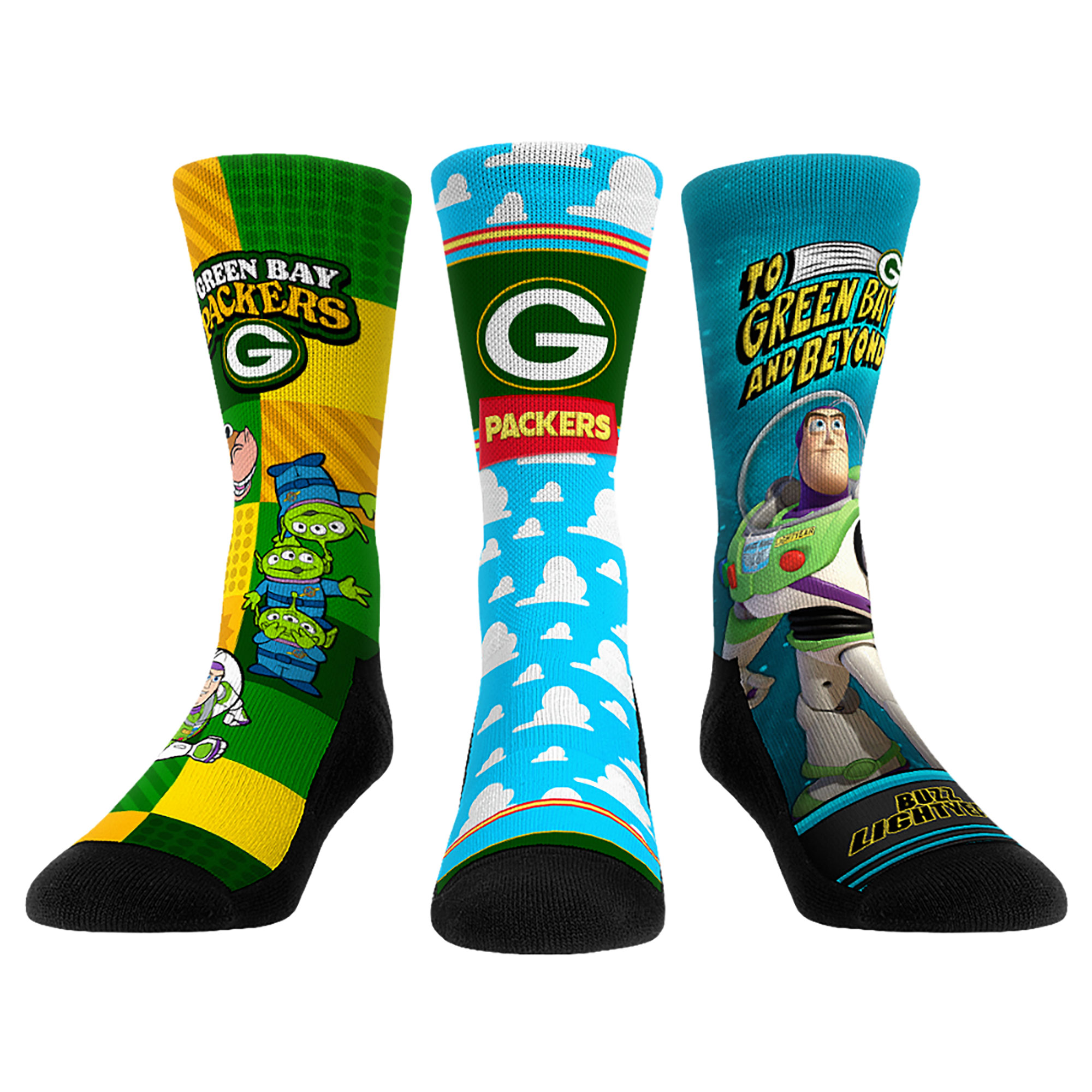 Unisex Rock Em Green Bay Packers Toy Story 3-Pack Crew Socks