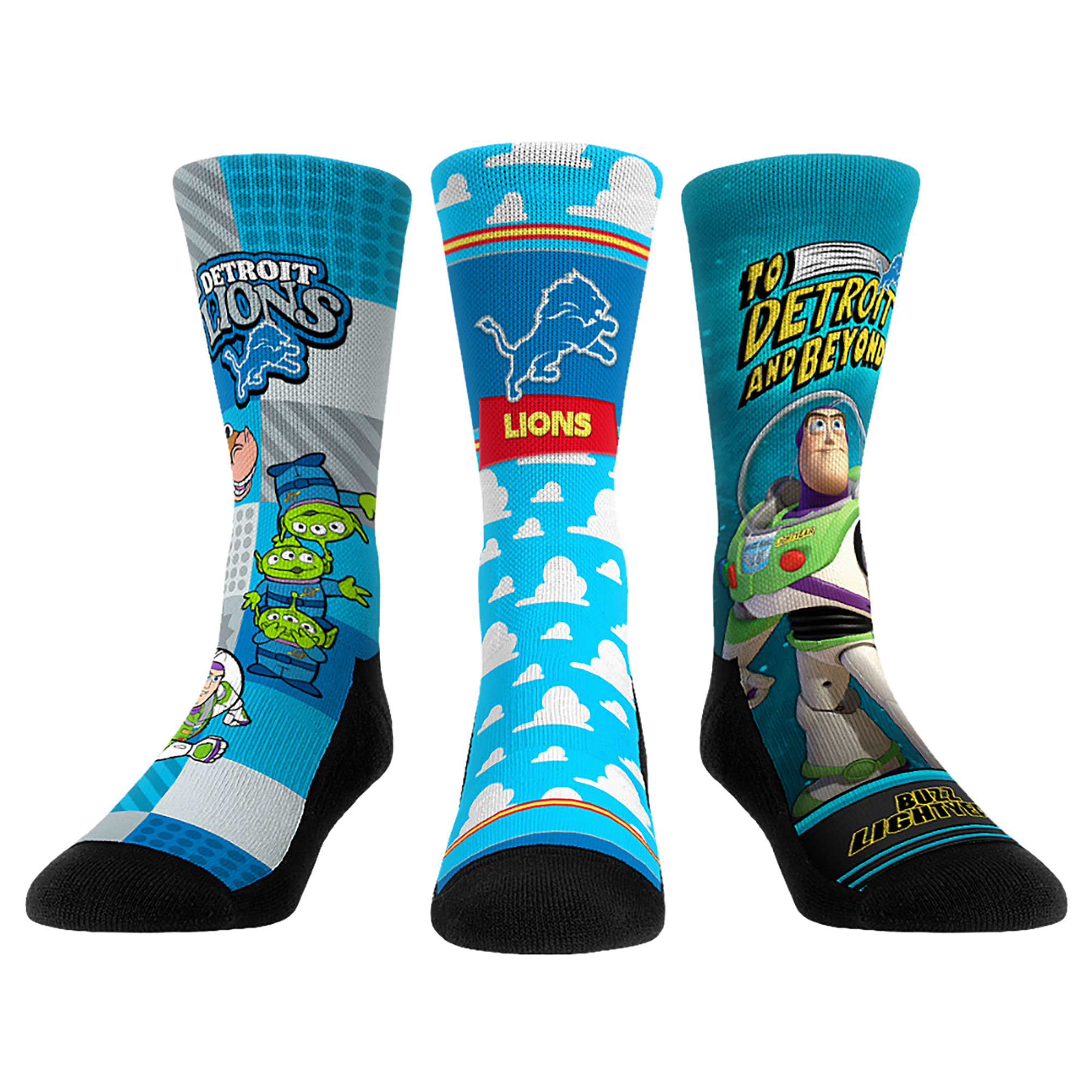 Unisex Rock Em Detroit Lions Toy Story 3-Pack Crew Socks