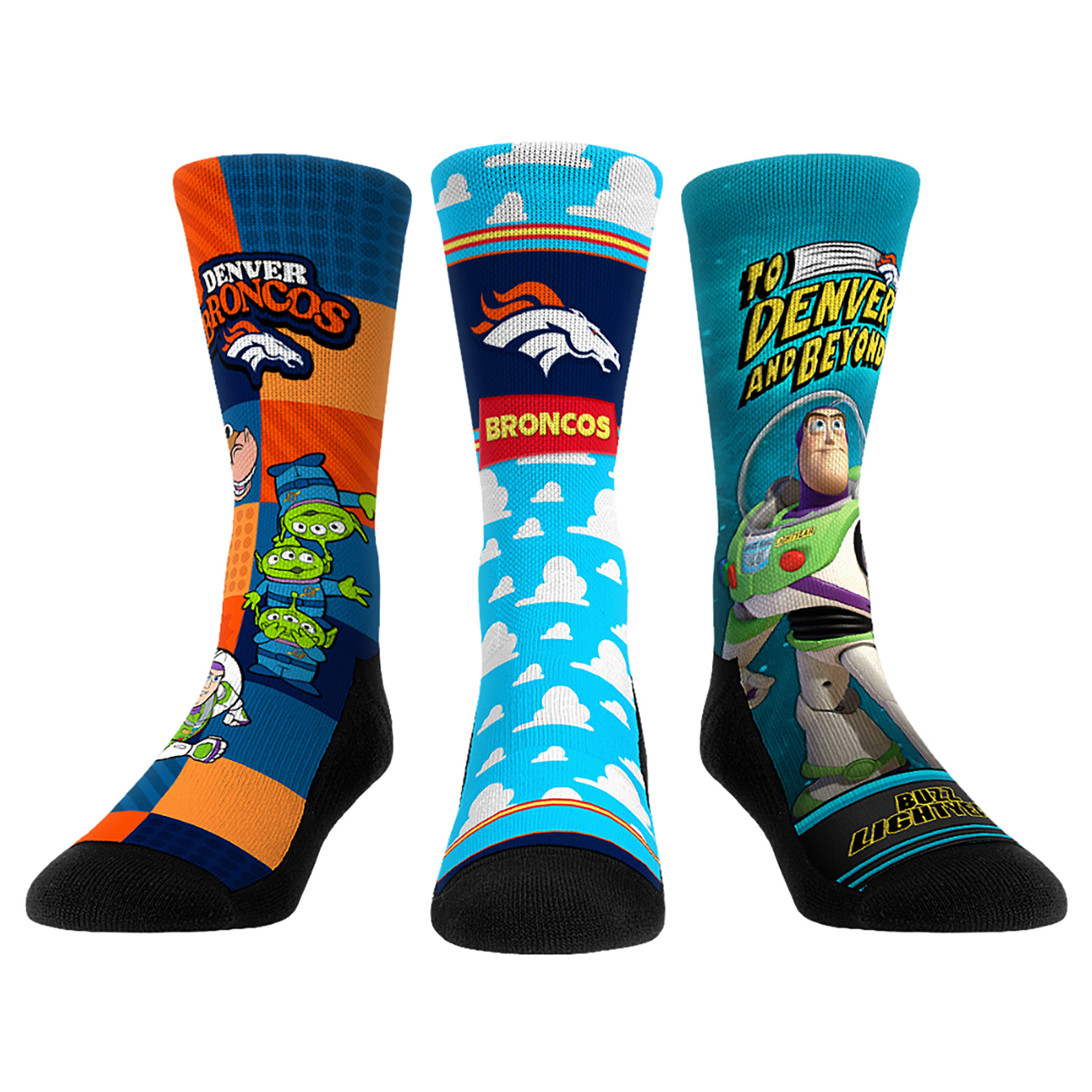 Unisex Rock Em Denver Broncos Toy Story 3-Pack Crew Socks