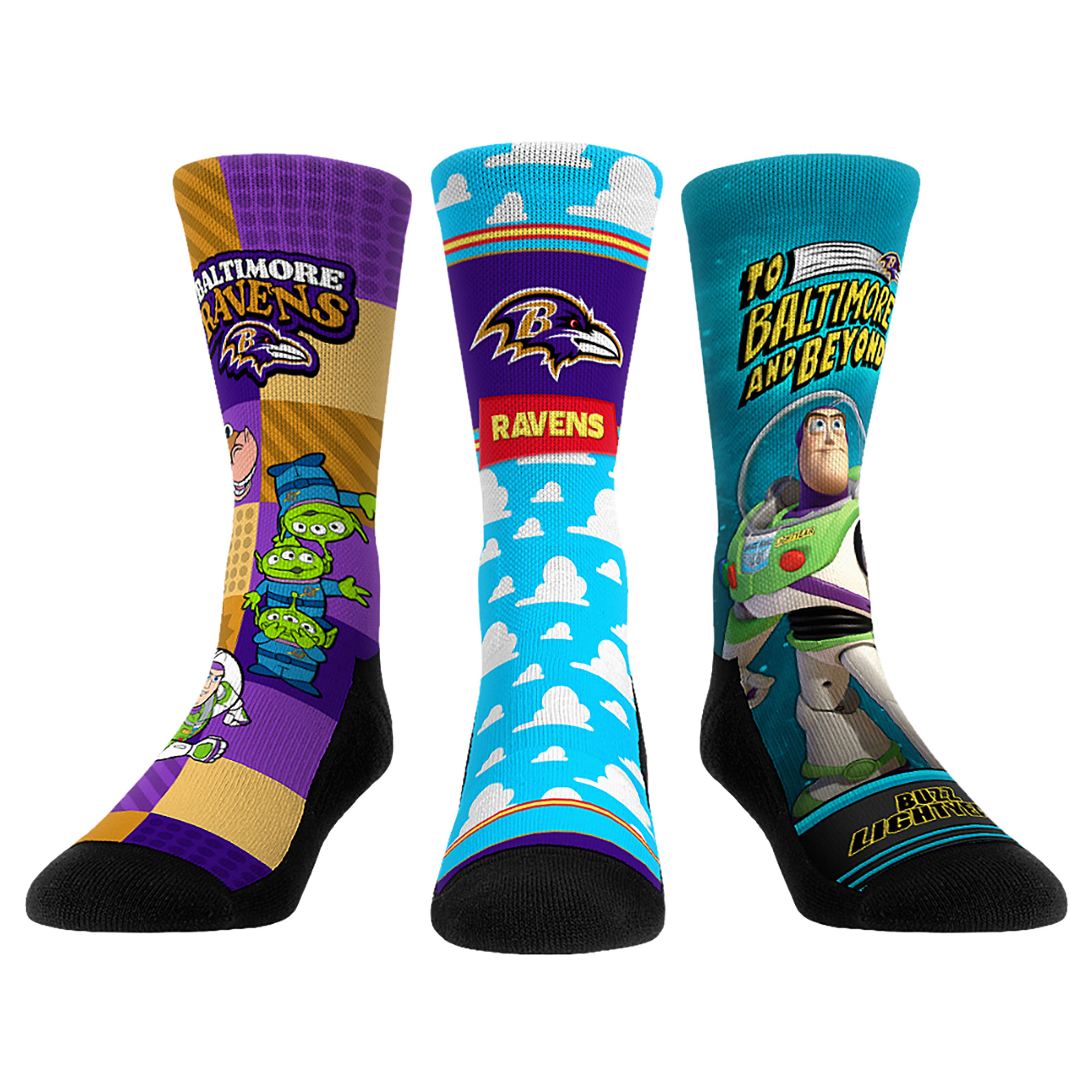 Unisex Rock Em Baltimore Ravens Toy Story 3-Pack Crew Socks