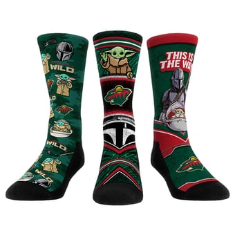 Unisex Rock Em  Minnesota Wild The Mandalorian 3-Pack Crew Socks