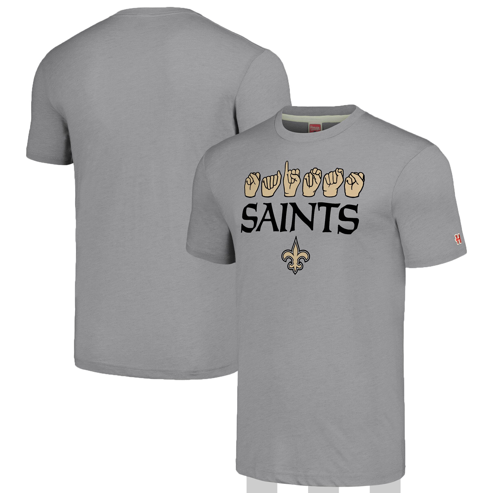 Unisex Homage Grey New Orleans Saints The NFL ASL Collection by Love Sign American Sign Language T-Shirt Unisex Homage Grey New Orleans Saints The NFL ASL Collection by Love Sign American Sign Language T-Shirt