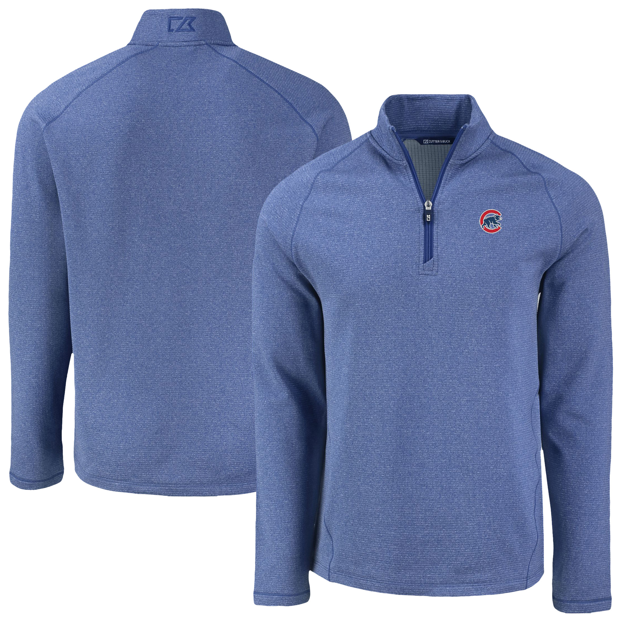 Men’s Cutter & Buck Heather Royal Chicago Cubs Peshastin Eco Fleece Recycled Raglan Quarter-Zip Top Men’s Cutter & Buck Heather Royal Chicago Cubs Peshastin Eco Fleece Recycled Raglan Quarter-Zip Top