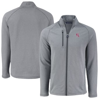 Men's Cutter & Buck Heather Gray California Angels Cooperstown Collection Peshastin Eco Fleece Recycled Tri-Blend Raglan Full-Zip Jacket