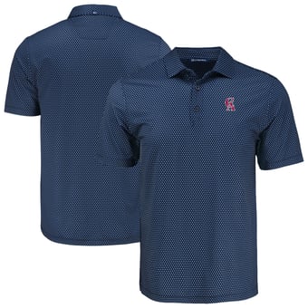 Men's Cutter & Buck Navy California Angels Cooperstown Collection Pike Eco Shadow Check Print Polo