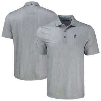Men's Cutter & Buck Gray Florida Marlins Cooperstown Collection Pike Eco Shadow Check Print Polo