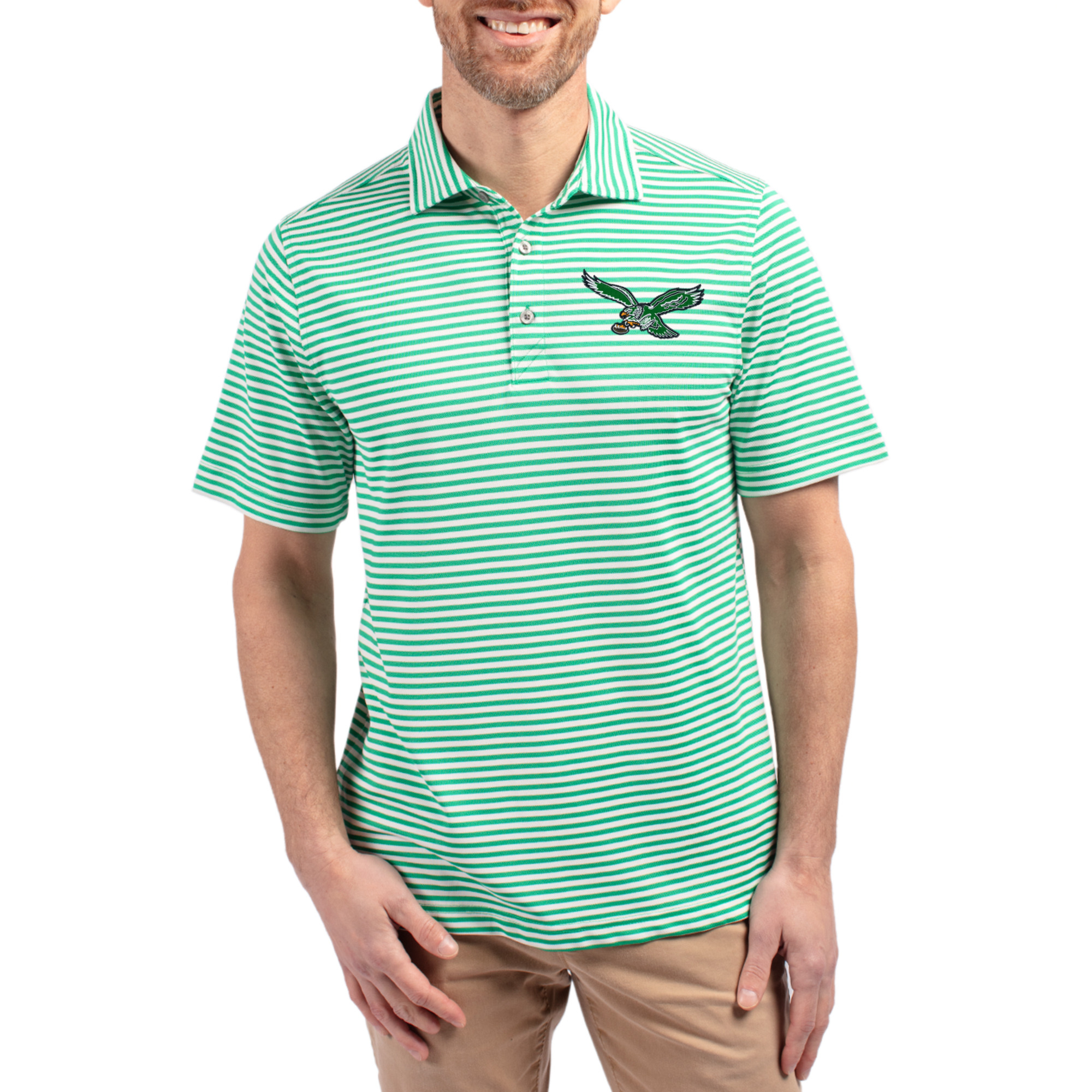 Cutter & Buck Men's Kelly Green Philadelphia Eagles Virtue Eco Pique Stripe Polo - Kelly Green