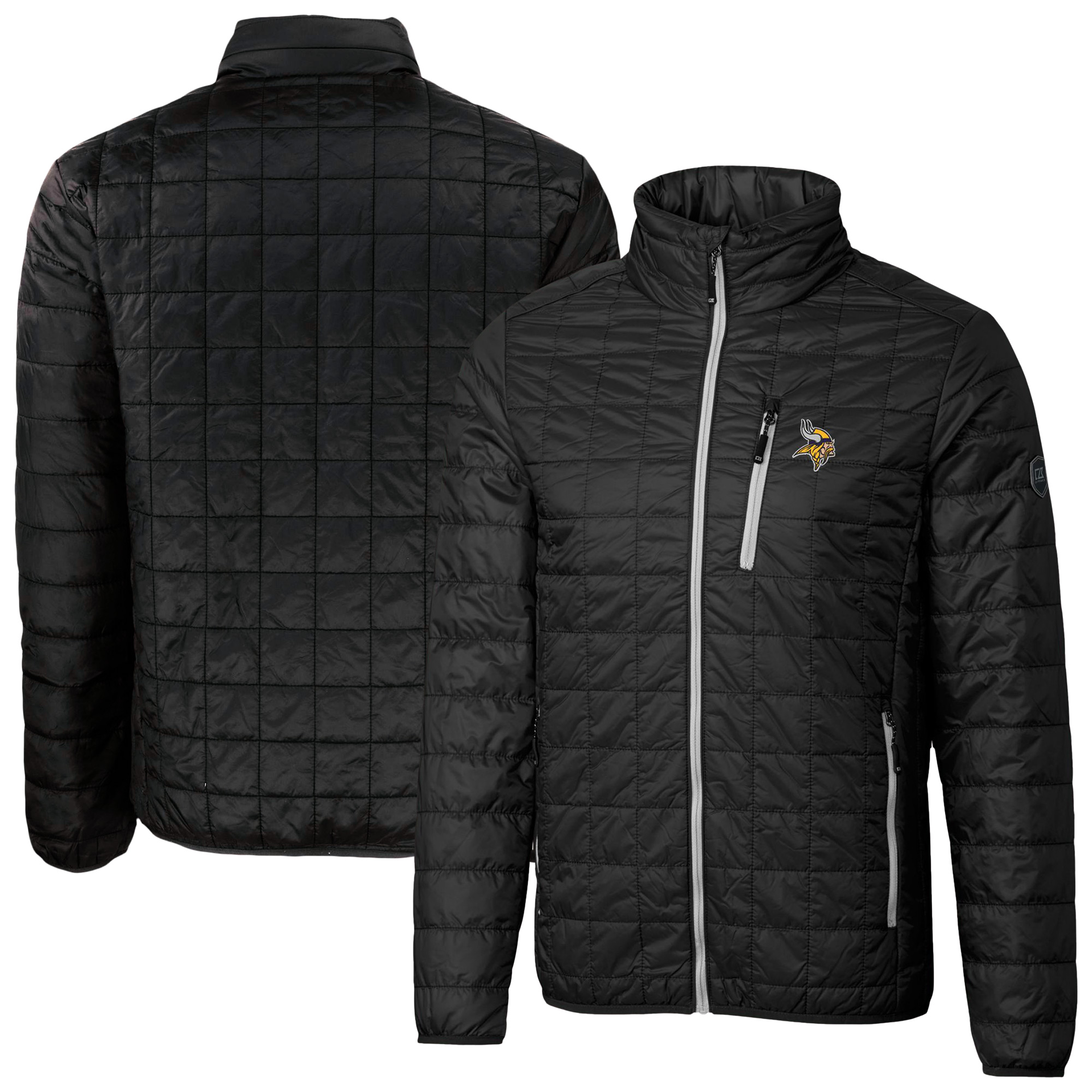 Men's Cutter & Buck Black Minnesota Vikings Rainier PrimaLoft Eco Insulated Full-Zip Puffer Jacket
