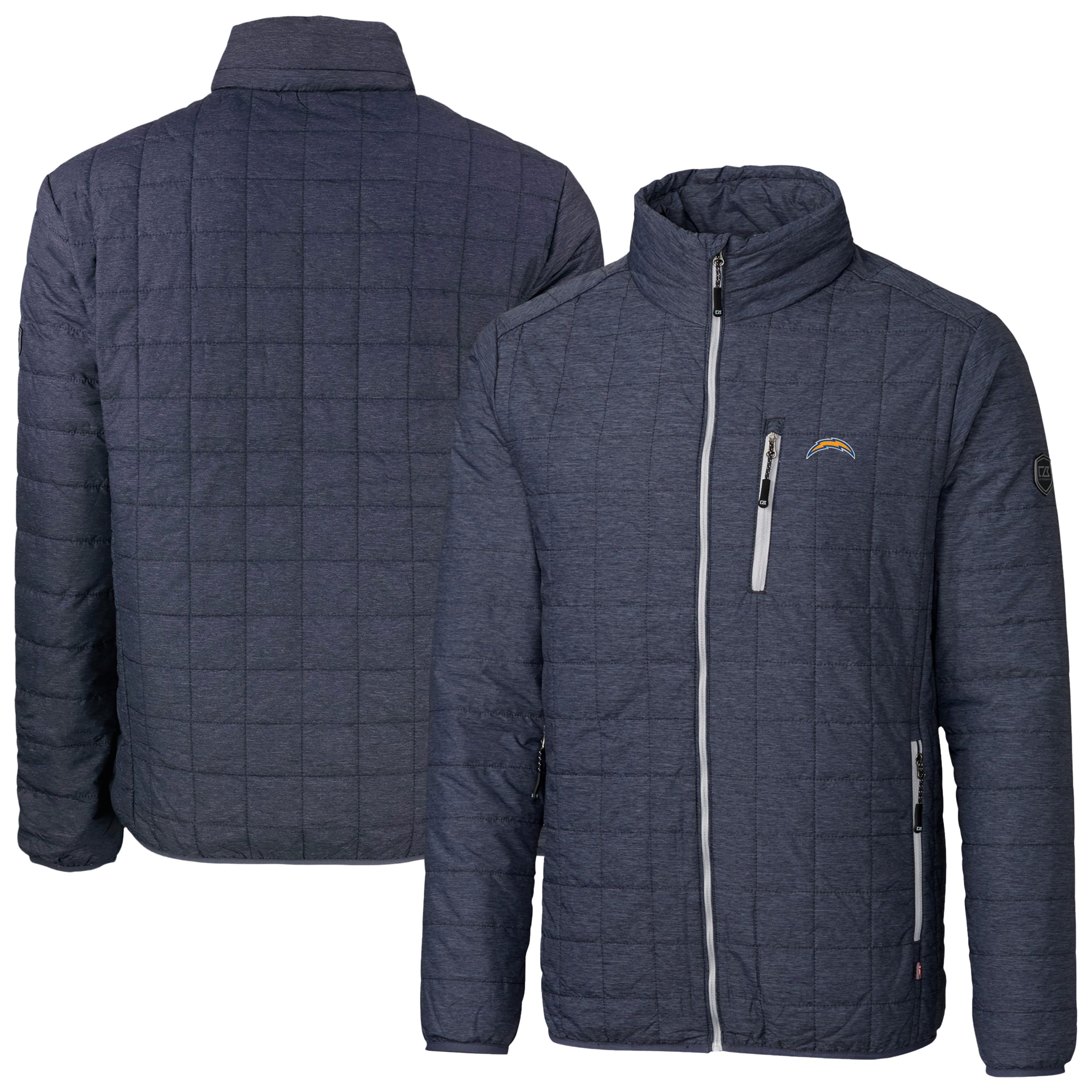 Men's Cutter & Buck Anthracite Los Angeles Chargers Rainier PrimaLoft Eco Insulated Full-Zip Puffer Jacket
