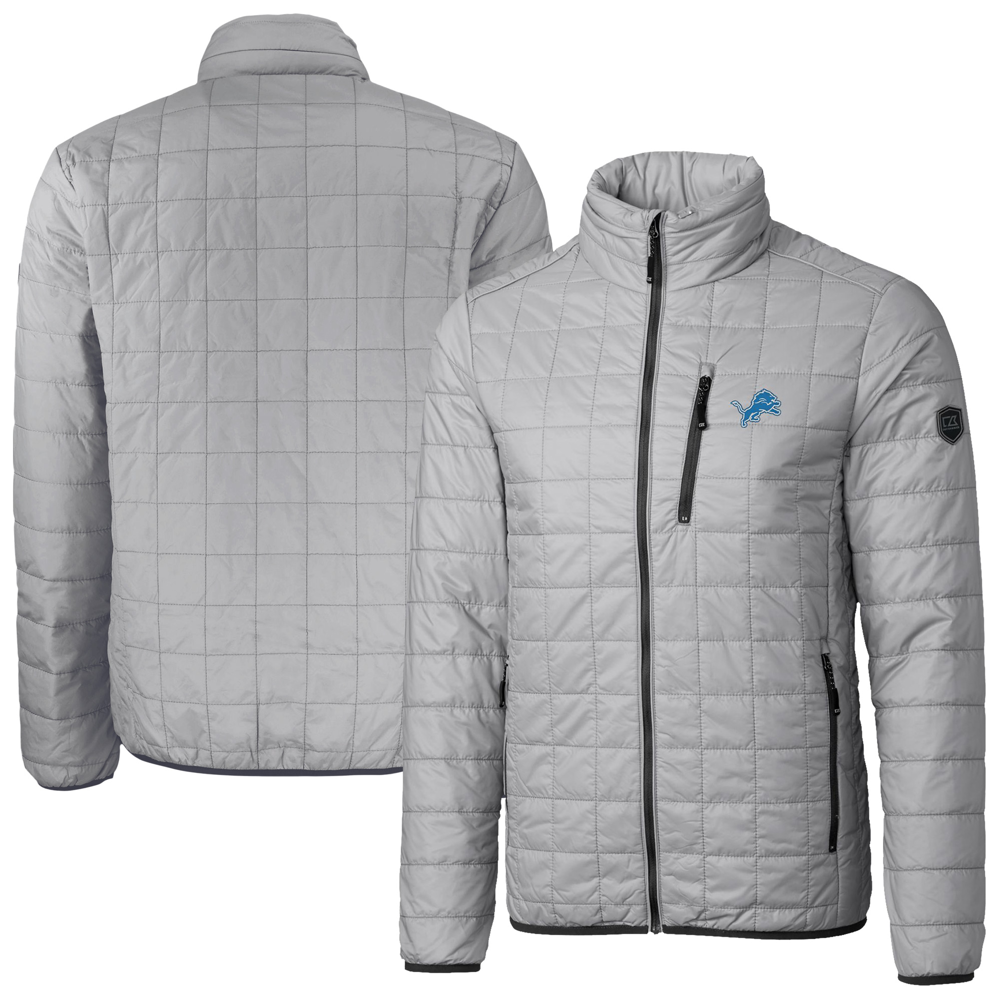 Men's Cutter & Buck Gray Detroit Lions Rainier PrimaLoft Eco Insulated Full-Zip Puffer Jacket