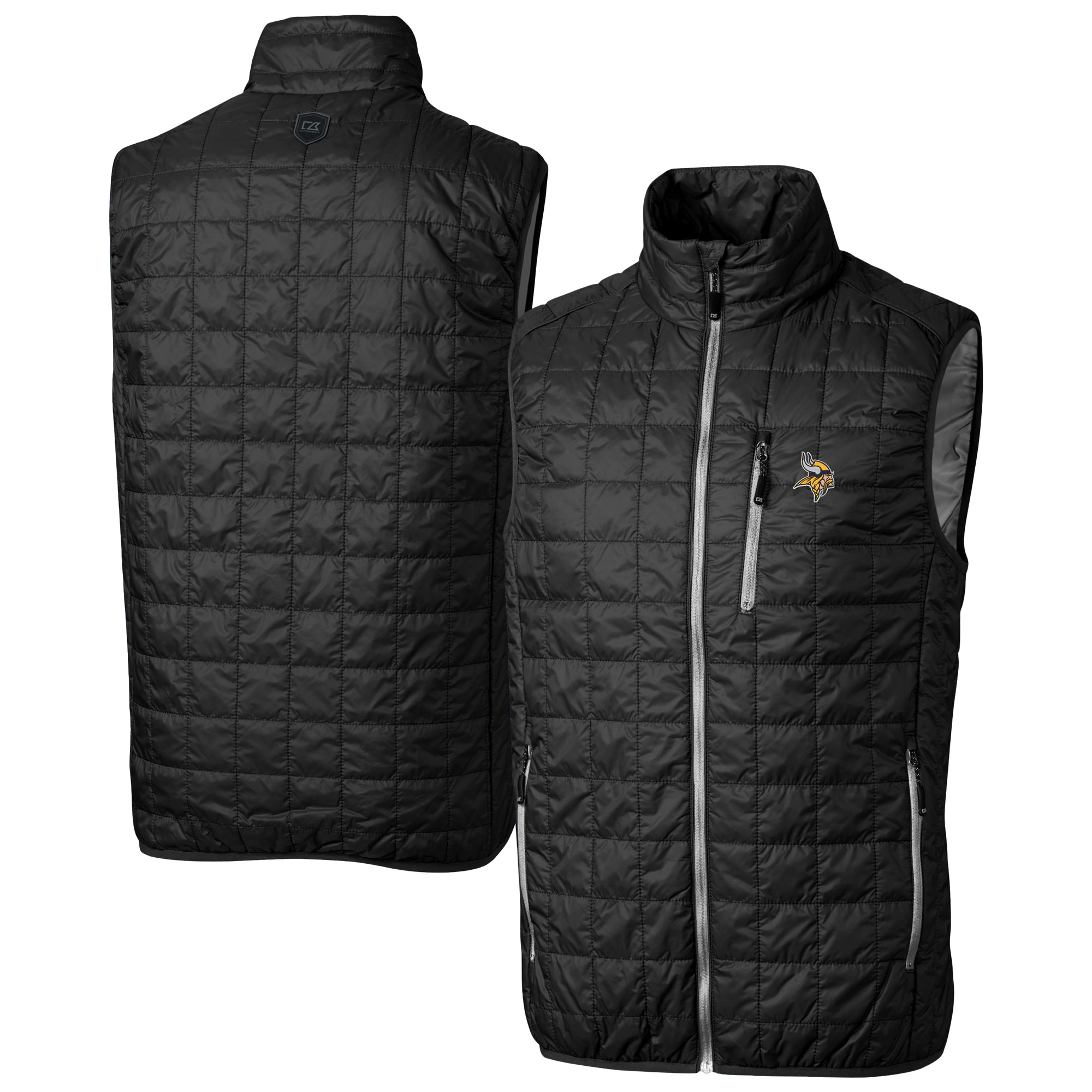 Men's Cutter & Buck Black Minnesota Vikings Rainier PrimaLoft Eco Insulated Full-Zip Puffer Vest