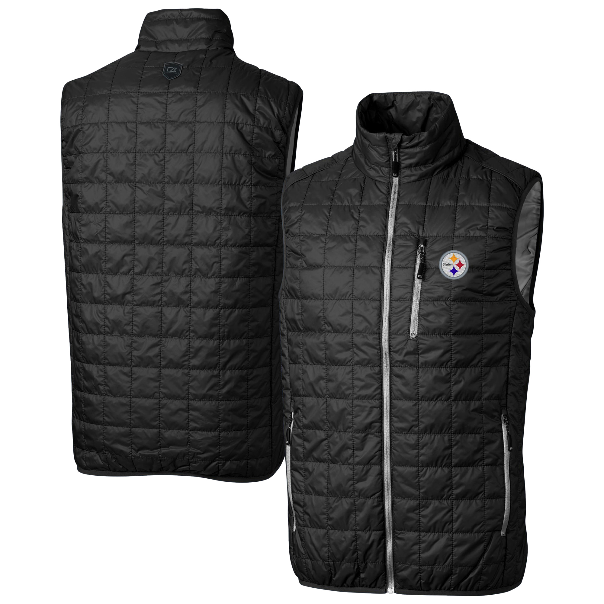 Men's Cutter & Buck Black Pittsburgh Steelers Rainier PrimaLoft Eco Insulated Full-Zip Puffer Vest