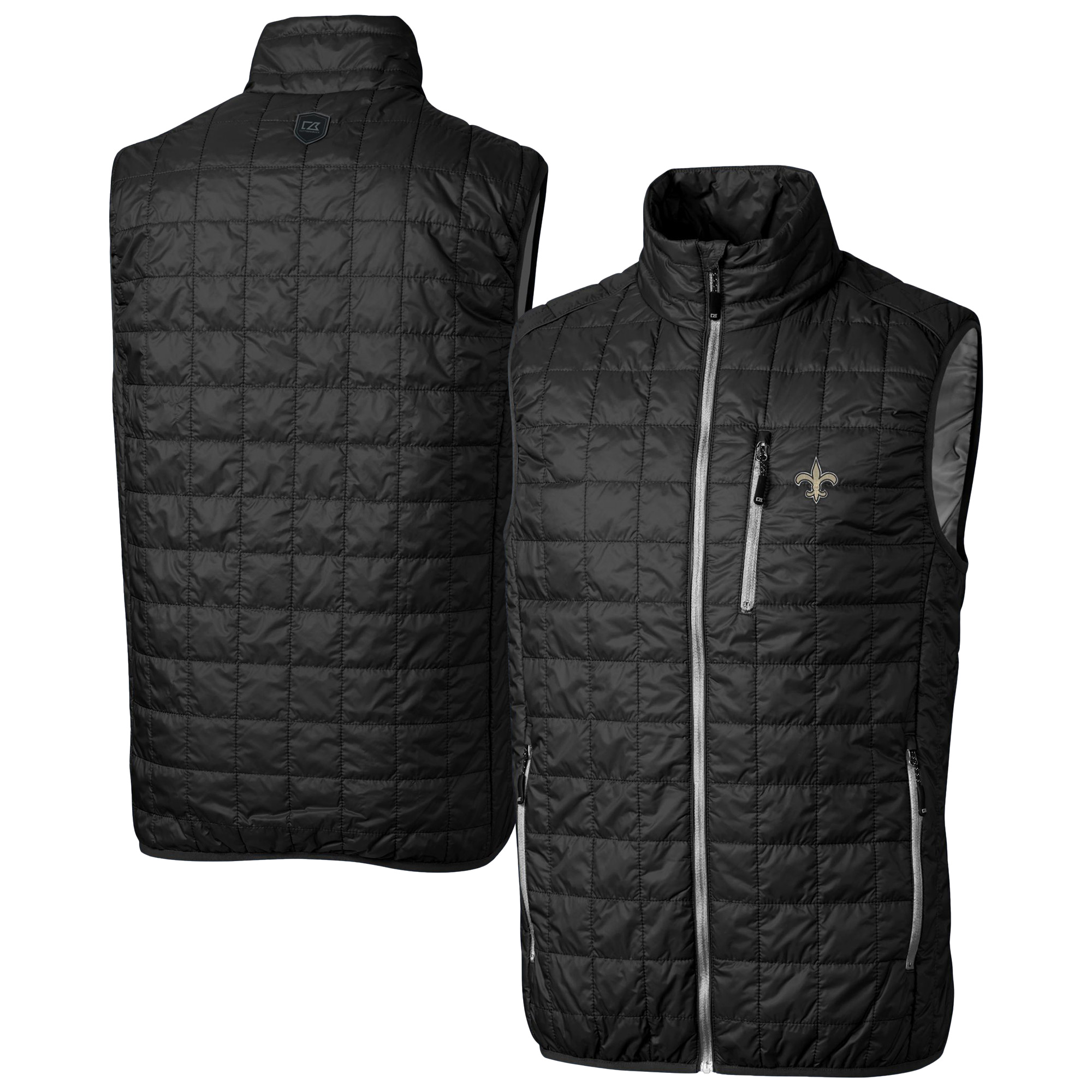 Men's Cutter & Buck Black New Orleans Saints Rainier PrimaLoft Eco Insulated Full-Zip Puffer Vest