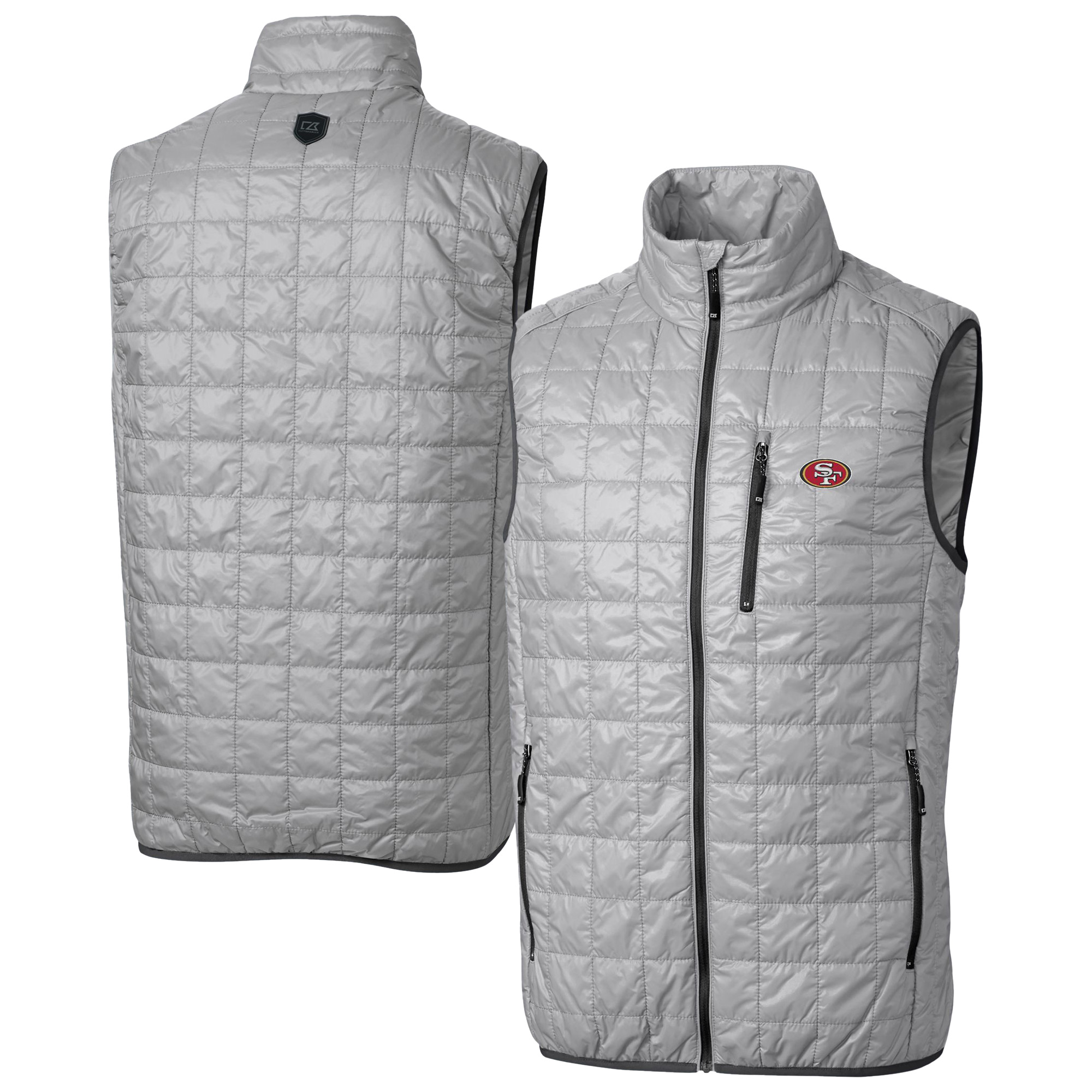 Men's Cutter & Buck Gray San Francisco 49ers Rainier PrimaLoft Eco Insulated Full-Zip Puffer Vest