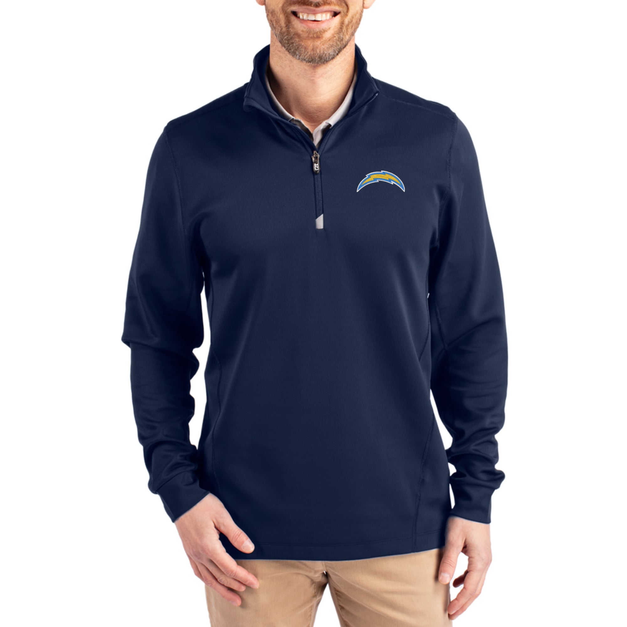 Men's Cutter & Buck Navy Los Angeles Chargers Traverse Stretch Quarter-Zip Top
