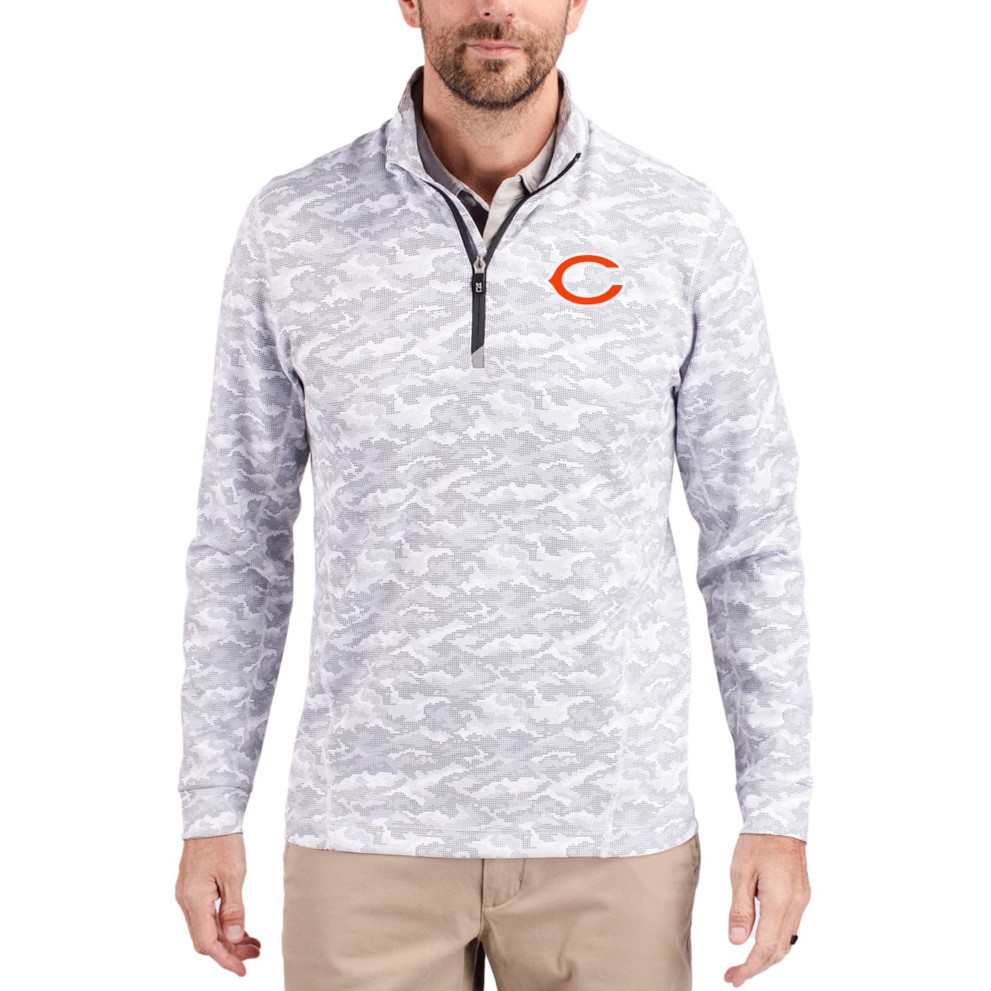 Men's Cutter & Buck Charcoal Chicago Bears  Traverse Camo Print Stretch Quarter-Zip Top