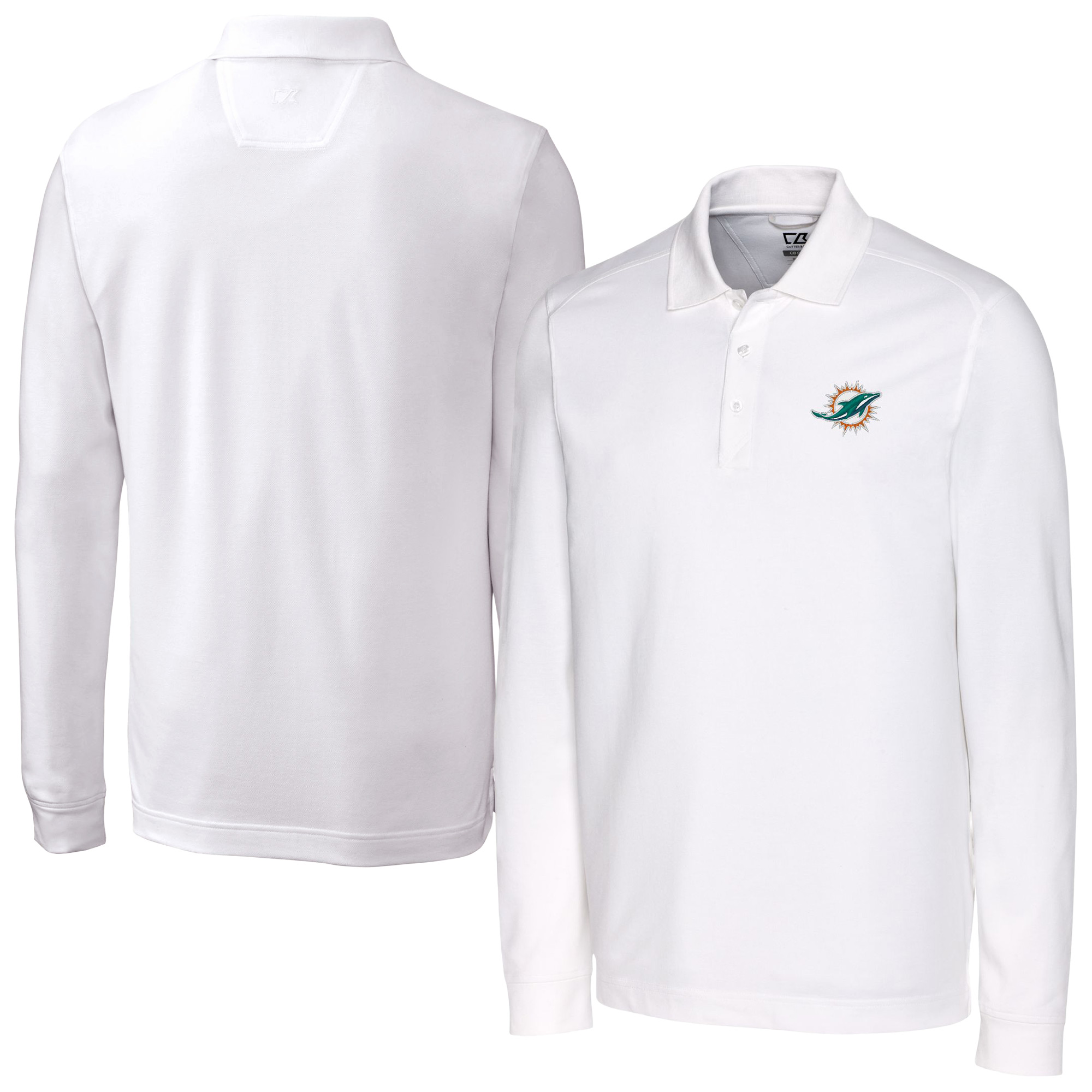 Men's Cutter & Buck White Miami Dolphins Advantage Eco Pique DryTec Tri-Blend Polo
