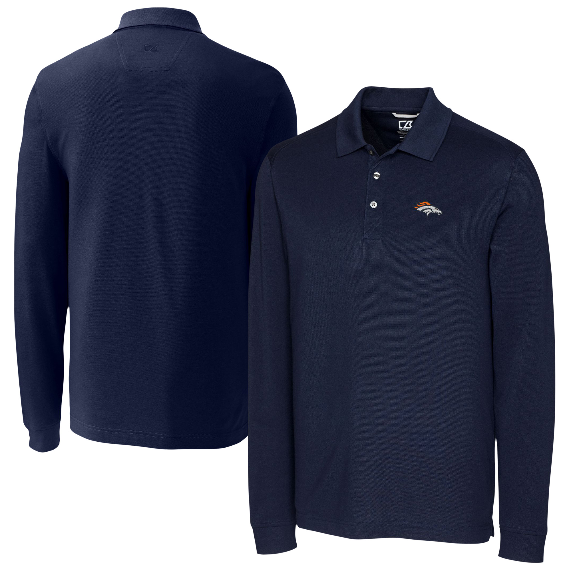 Men's Cutter & Buck Navy Denver Broncos Advantage Eco Pique DryTec Tri-Blend Polo
