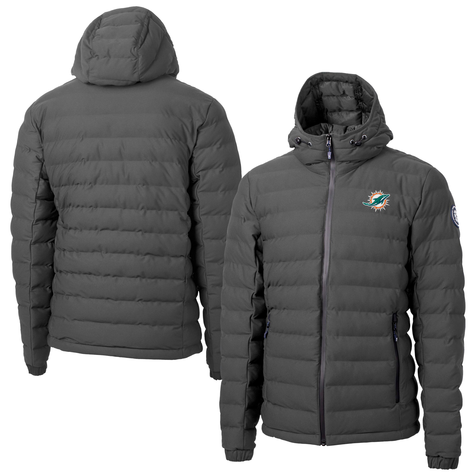 Men's Gray Cutter & Buck Miami Dolphins Mission Ridge Repreve® Eco Insulated Full-Zip Hoodie Puffer Jacket