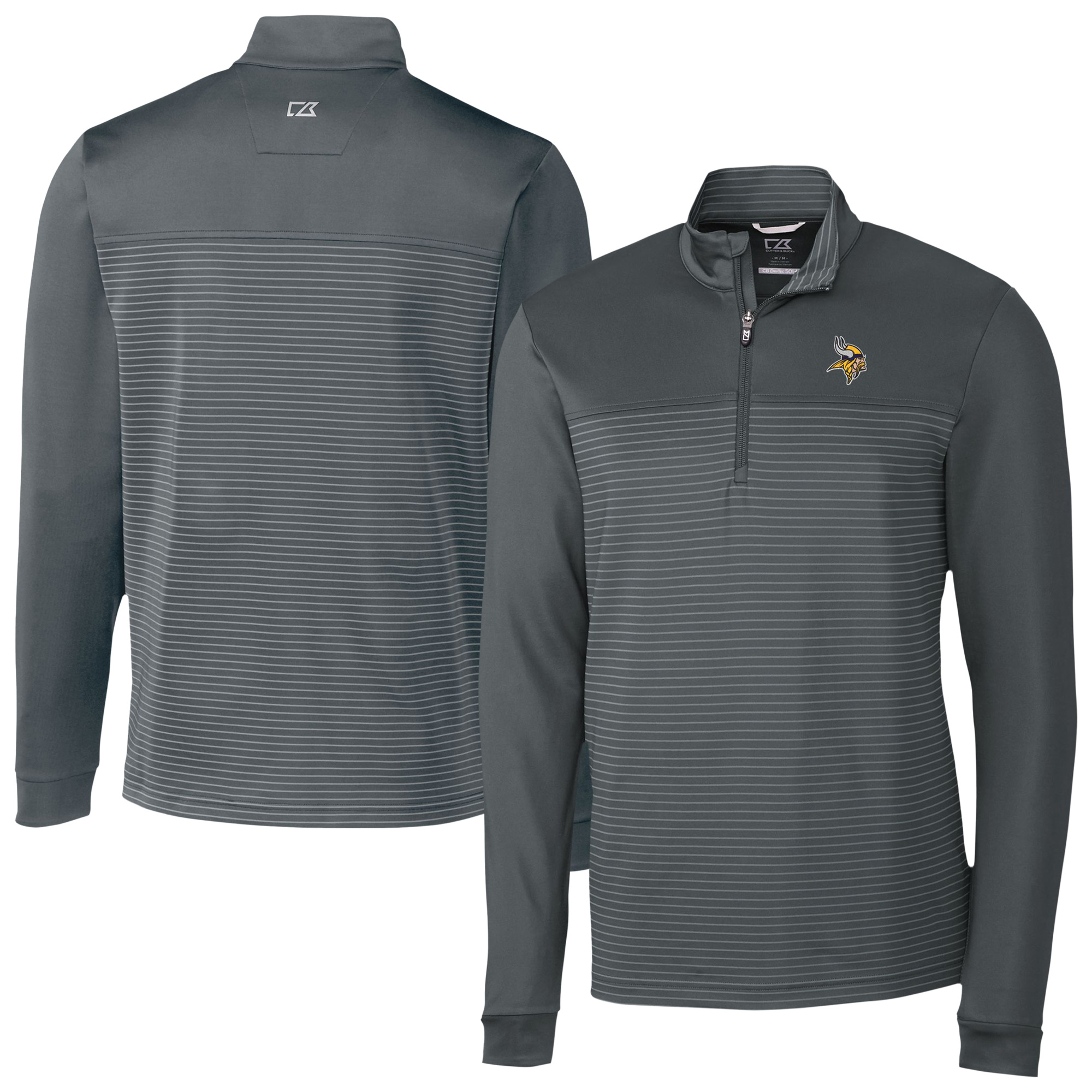 Men's Cutter & Buck Gray Minnesota Vikings Traverse Stripe Stretch DryTec Quarter-Zip Top