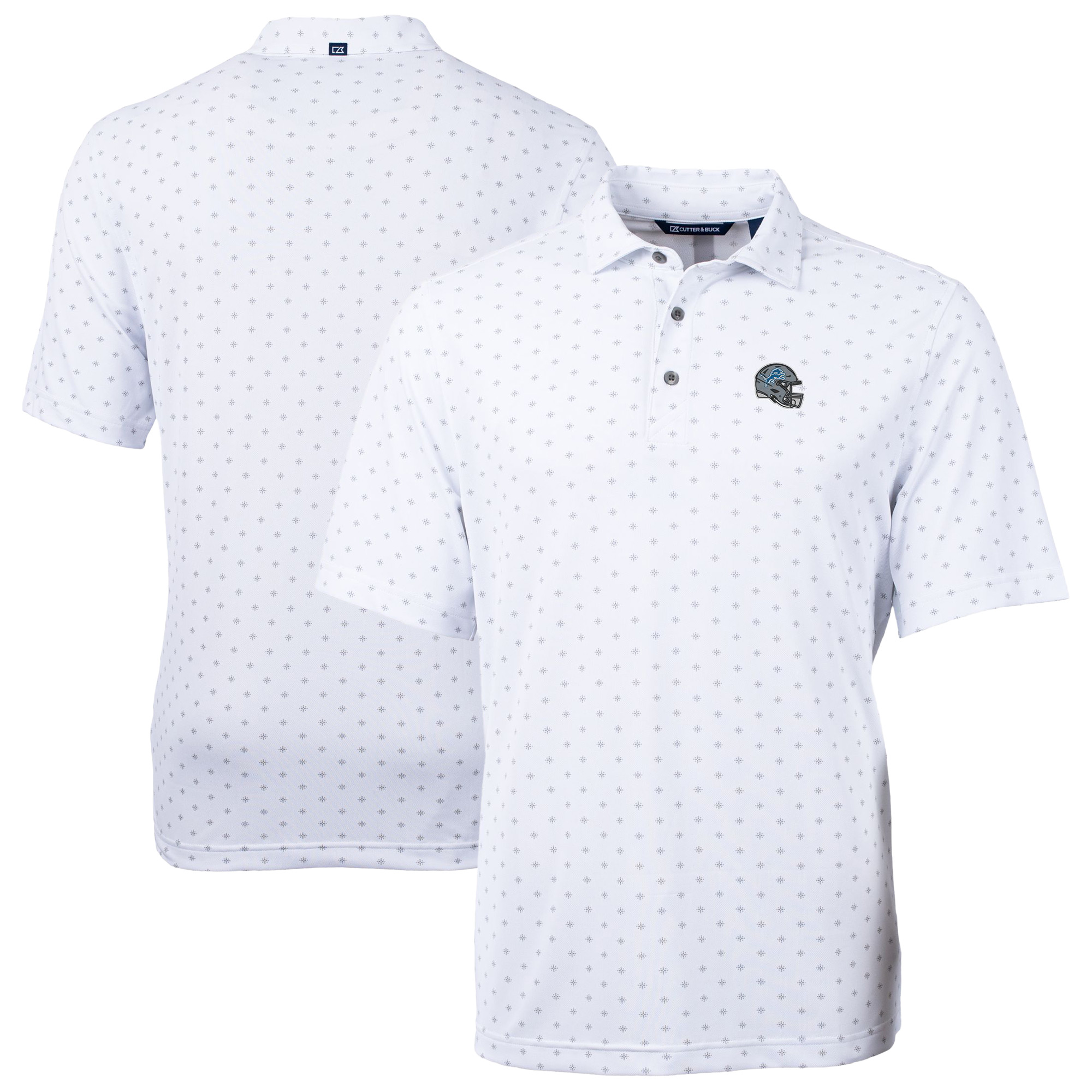 Men's Cutter & Buck White Detroit Lions Big & Tall Virtue Eco Pique Tile Print Recycled DryTec Polo