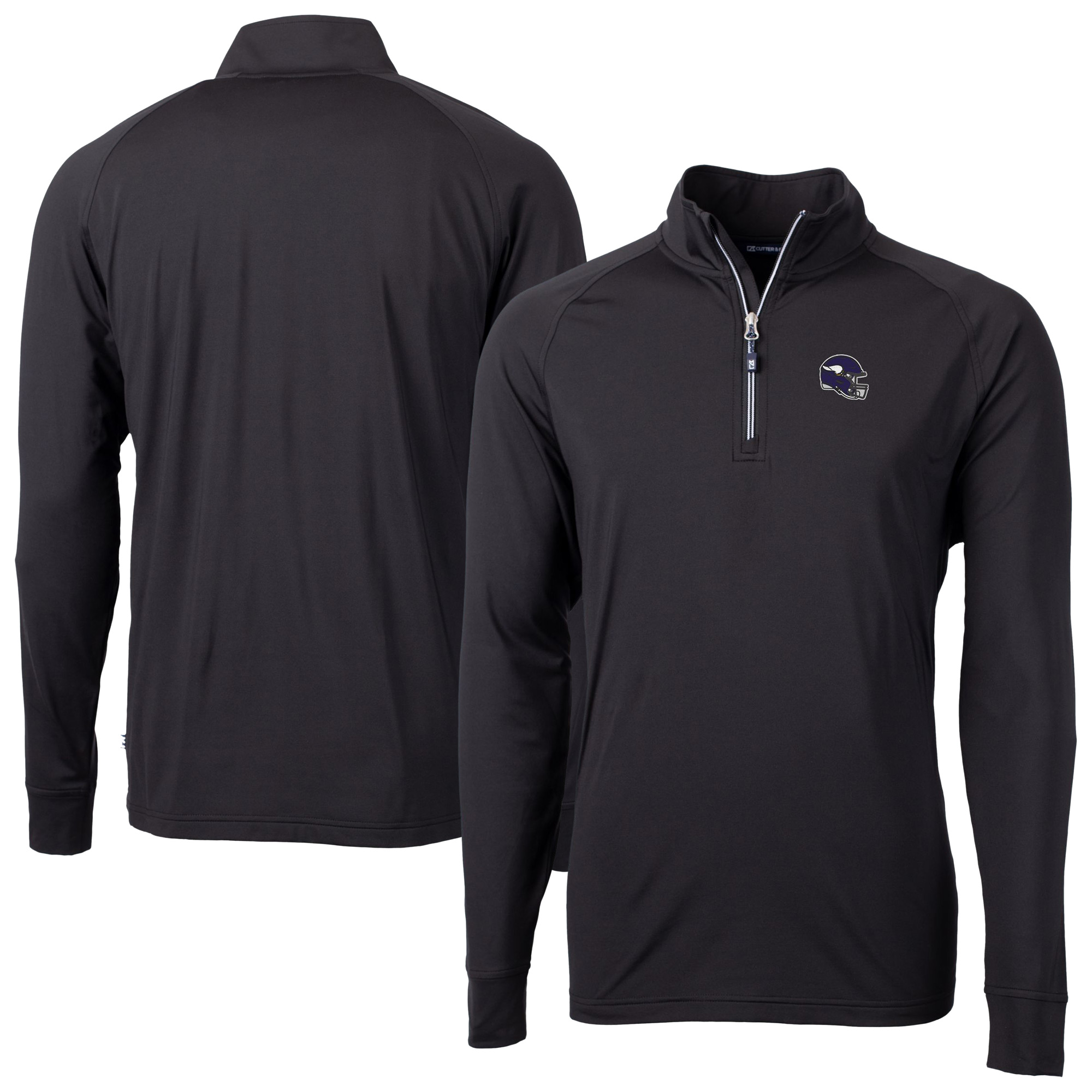 Men's Cutter & Buck Black Minnesota Vikings Big & Tall Adapt Eco DryTec Raglan Quarter-Zip Jacket