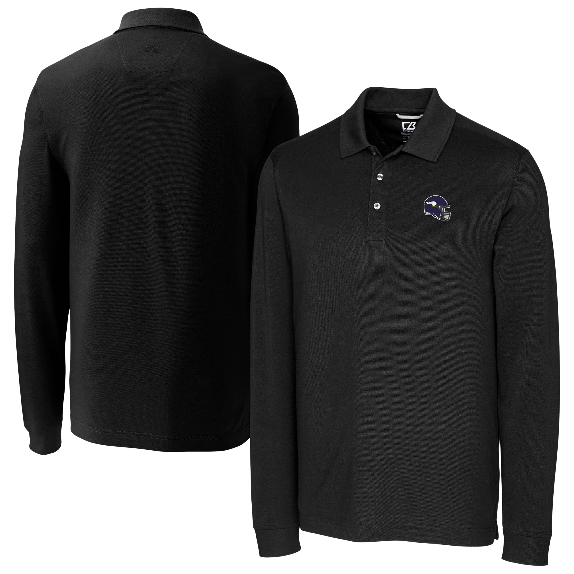 Men's Cutter & Buck Black Minnesota Vikings Big & Tall Advantage Eco Pique DryTec Tri-Blend Long Sleeve Polo