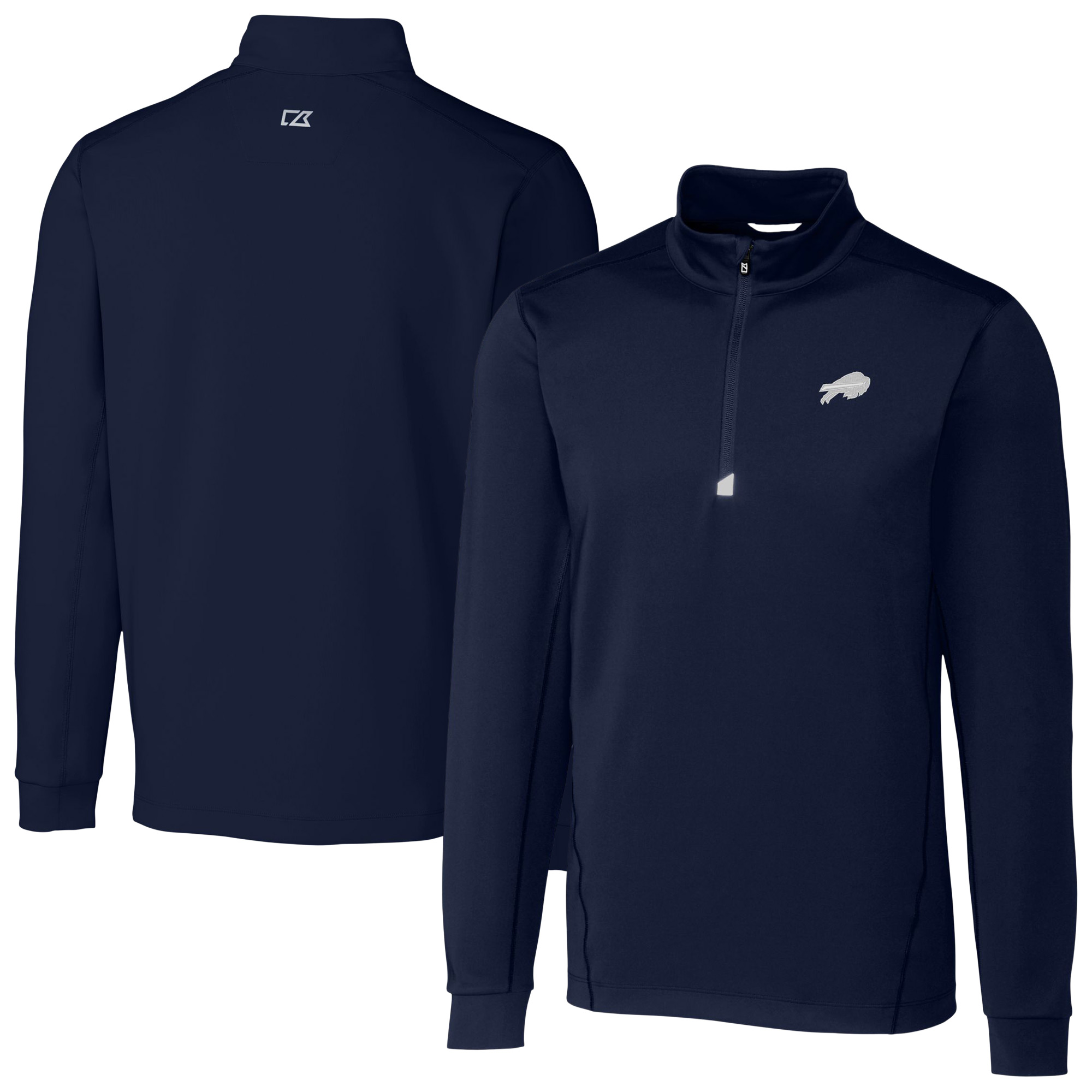 Men's Cutter & Buck Navy Buffalo Bills Big & Tall Traverse Eco Tri-Blend DryTec Quarter-Zip Jacket