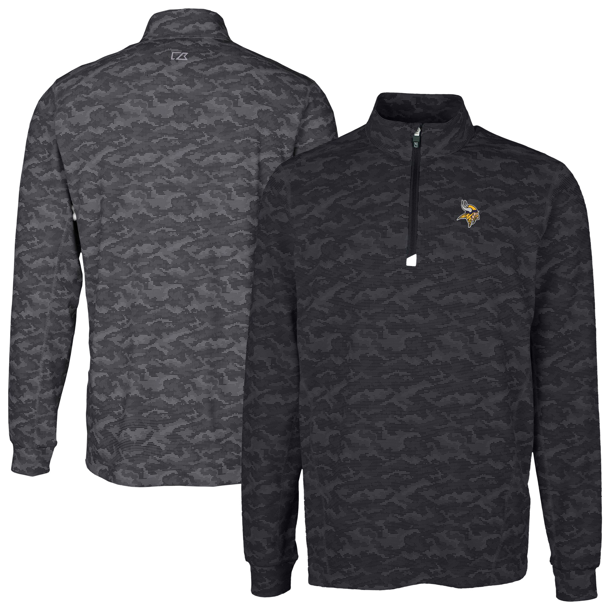 Men's Cutter & Buck Black Minnesota Vikings Big & Tall Traverse Eco Camo Tri-Blend DryTec Quarter-Zip Jacket