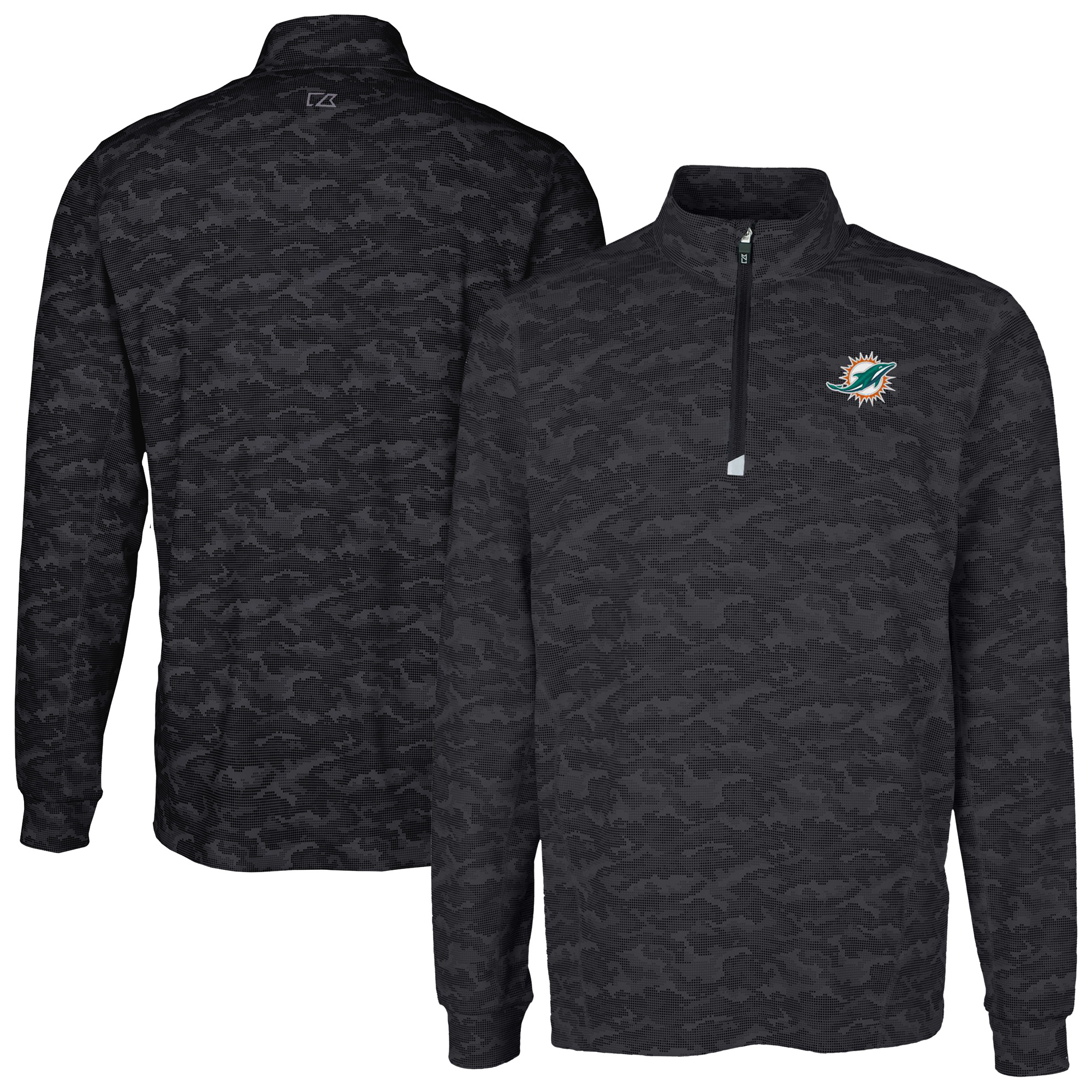 Men's Cutter & Buck Black Miami Dolphins Big & Tall Traverse Eco Camo Tri-Blend DryTec Quarter-Zip Jacket