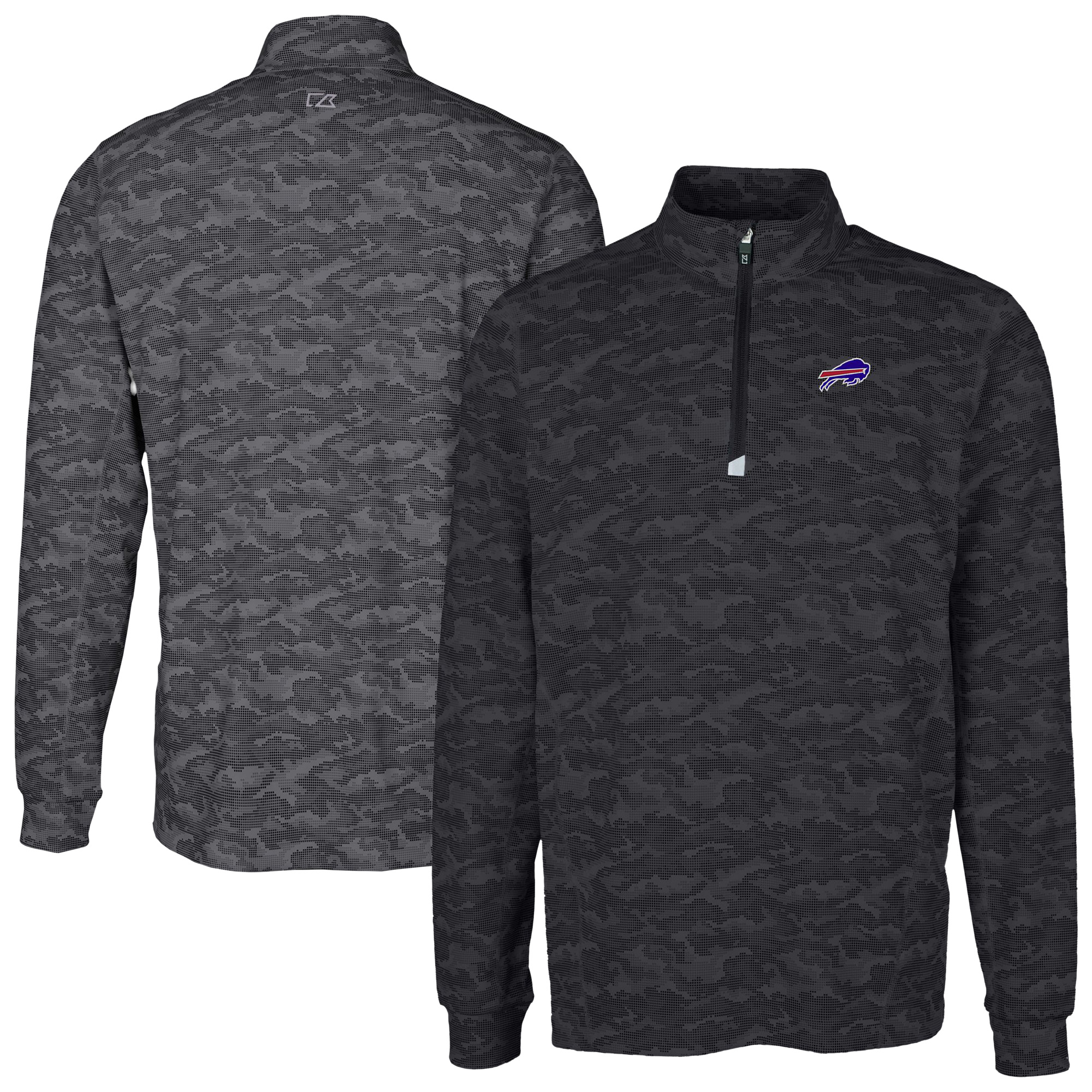 Men's Cutter & Buck Black Buffalo Bills Big & Tall Traverse Eco Camo Tri-Blend DryTec Quarter-Zip Jacket