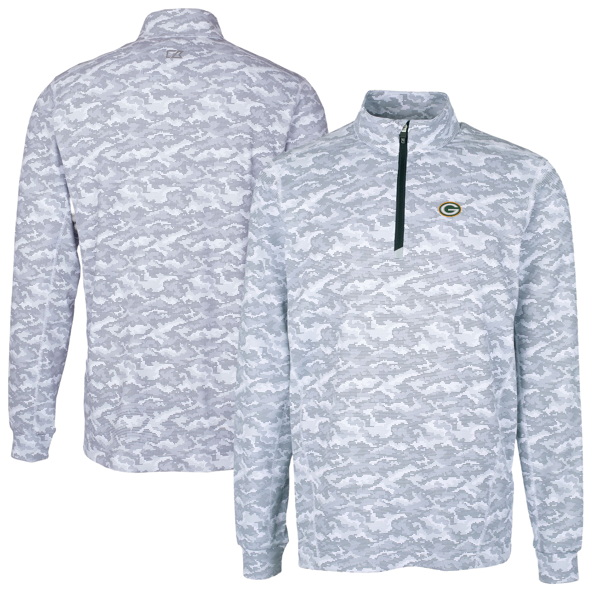 Men's Cutter & Buck Charcoal Green Bay Packers Big & Tall Traverse Eco Camo Tri-Blend DryTec Quarter-Zip Jacket