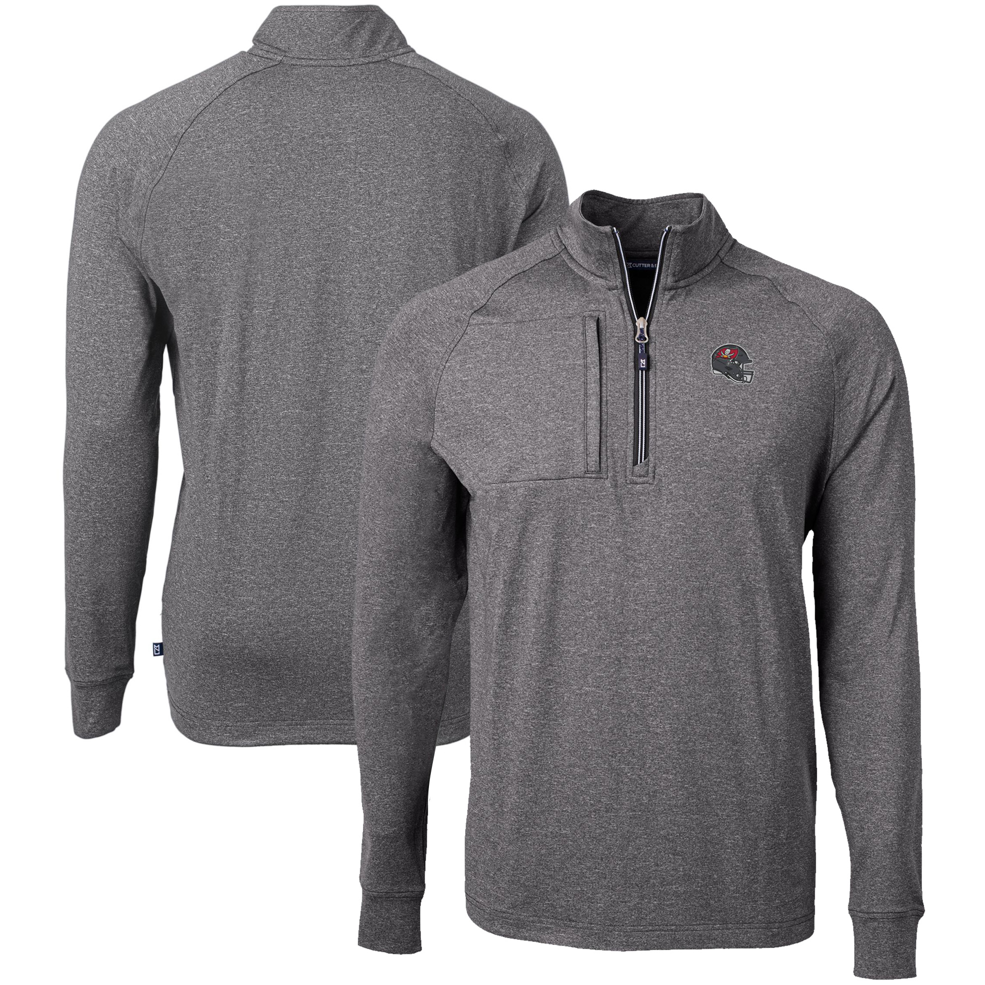 Men's Cutter & Buck Heather Black Tampa Bay Buccaneers Big & Tall Adapt Eco Raglan Quarter-Zip Jacket